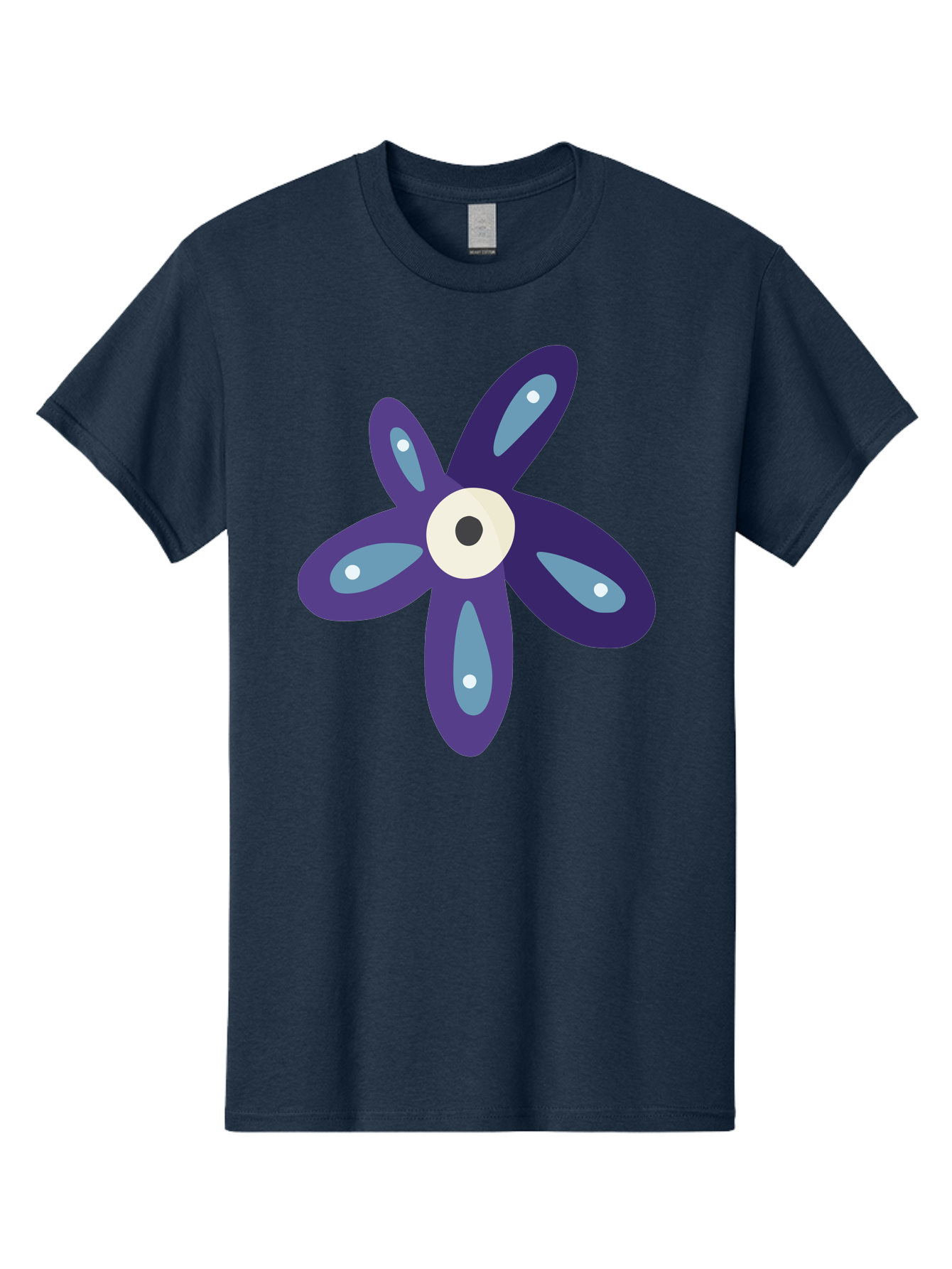 Purple-Flower Men'S Graphic Tee, 100% Cotton, Comfortable Casual Summer Wear, Machine Washable, Cartoon Flower, Purple Petals, Blue Accents, White And Black Eye, Digital Illustration, Creative Art, Whimsical Design, Graphic Element Aad739 27