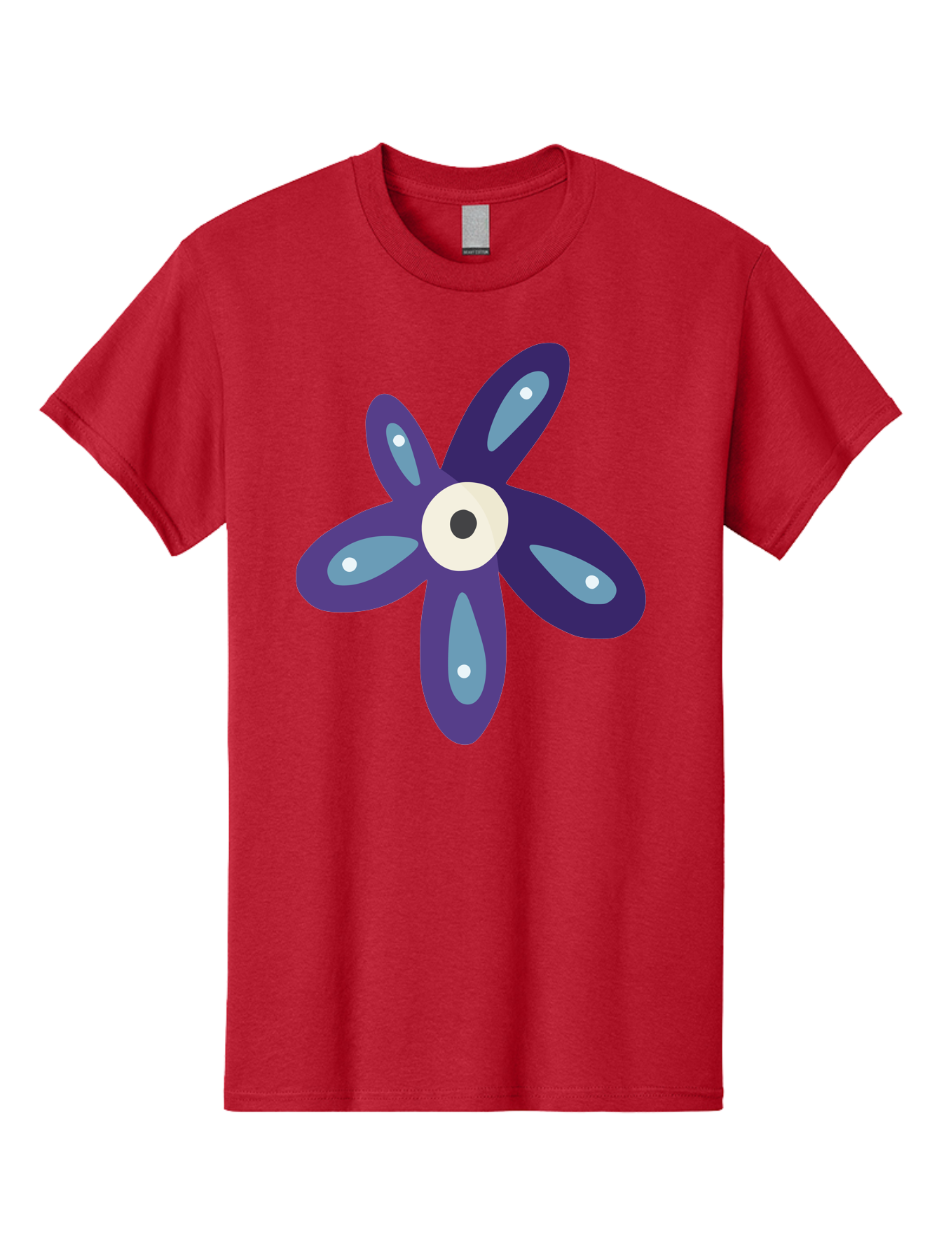 Purple-Flower Men'S Graphic Tee, 100% Cotton, Comfortable Casual Summer Wear, Machine Washable, Cartoon Flower, Purple Petals, Blue Accents, White And Black Eye, Digital Illustration, Creative Art, Whimsical Design, Graphic Element Aad739 19