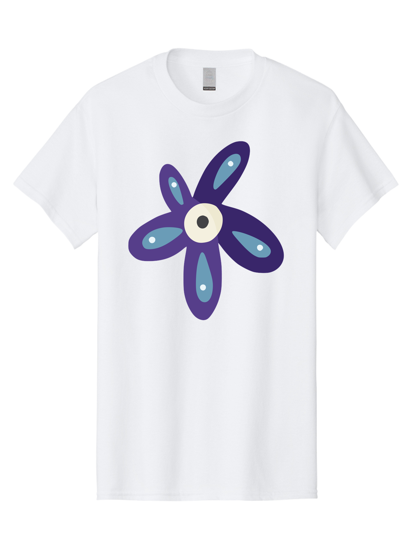 Purple-Flower Men'S Graphic Tee, 100% Cotton, Comfortable Casual Summer Wear, Machine Washable, Cartoon Flower, Purple Petals, Blue Accents, White And Black Eye, Digital Illustration, Creative Art, Whimsical Design, Graphic Element Aad739 21