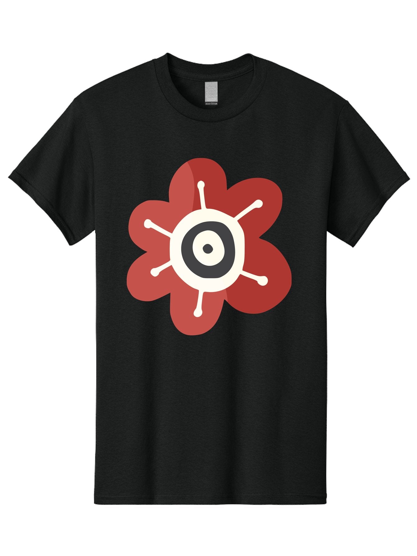 Red-Flower-1 Men'S Graphic Tee, 100% Cotton, Comfortable Casual Summer Wear, Machine Washable, Red Flower Illustration, Stylized Floral Design, Abstract Flower, Minimalist Art, White And Black Center, Bold Graphics, Modern Icon Aad742
