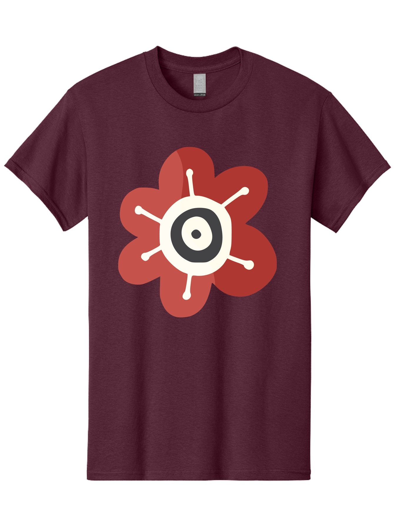 Red-Flower-1 Men'S Graphic Tee, 100% Cotton, Comfortable Casual Summer Wear, Machine Washable, Red Flower Illustration, Stylized Floral Design, Abstract Flower, Minimalist Art, White And Black Center, Bold Graphics, Modern Icon Aad742 6
