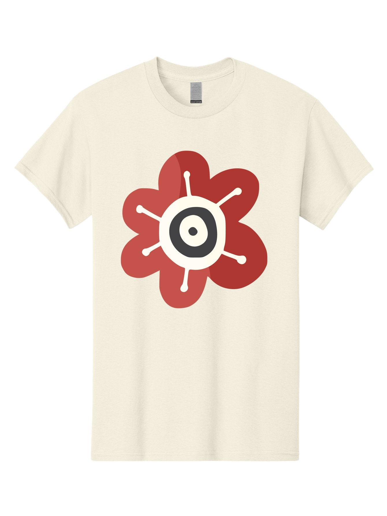 Red-Flower-1 Men'S Graphic Tee, 100% Cotton, Comfortable Casual Summer Wear, Machine Washable, Red Flower Illustration, Stylized Floral Design, Abstract Flower, Minimalist Art, White And Black Center, Bold Graphics, Modern Icon Aad742 5