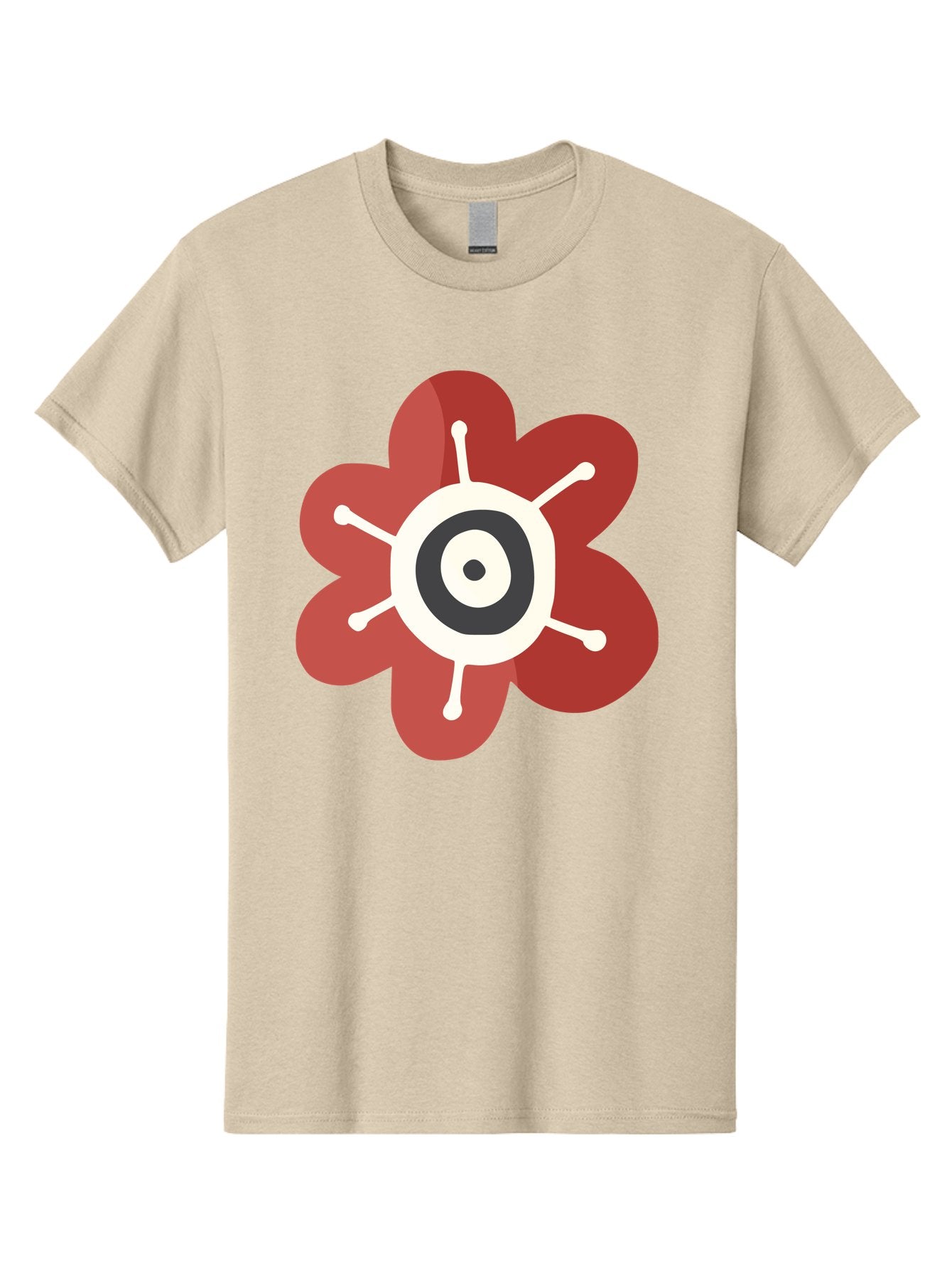 Red-Flower-1 Men'S Graphic Tee, 100% Cotton, Comfortable Casual Summer Wear, Machine Washable, Red Flower Illustration, Stylized Floral Design, Abstract Flower, Minimalist Art, White And Black Center, Bold Graphics, Modern Icon Aad742 13