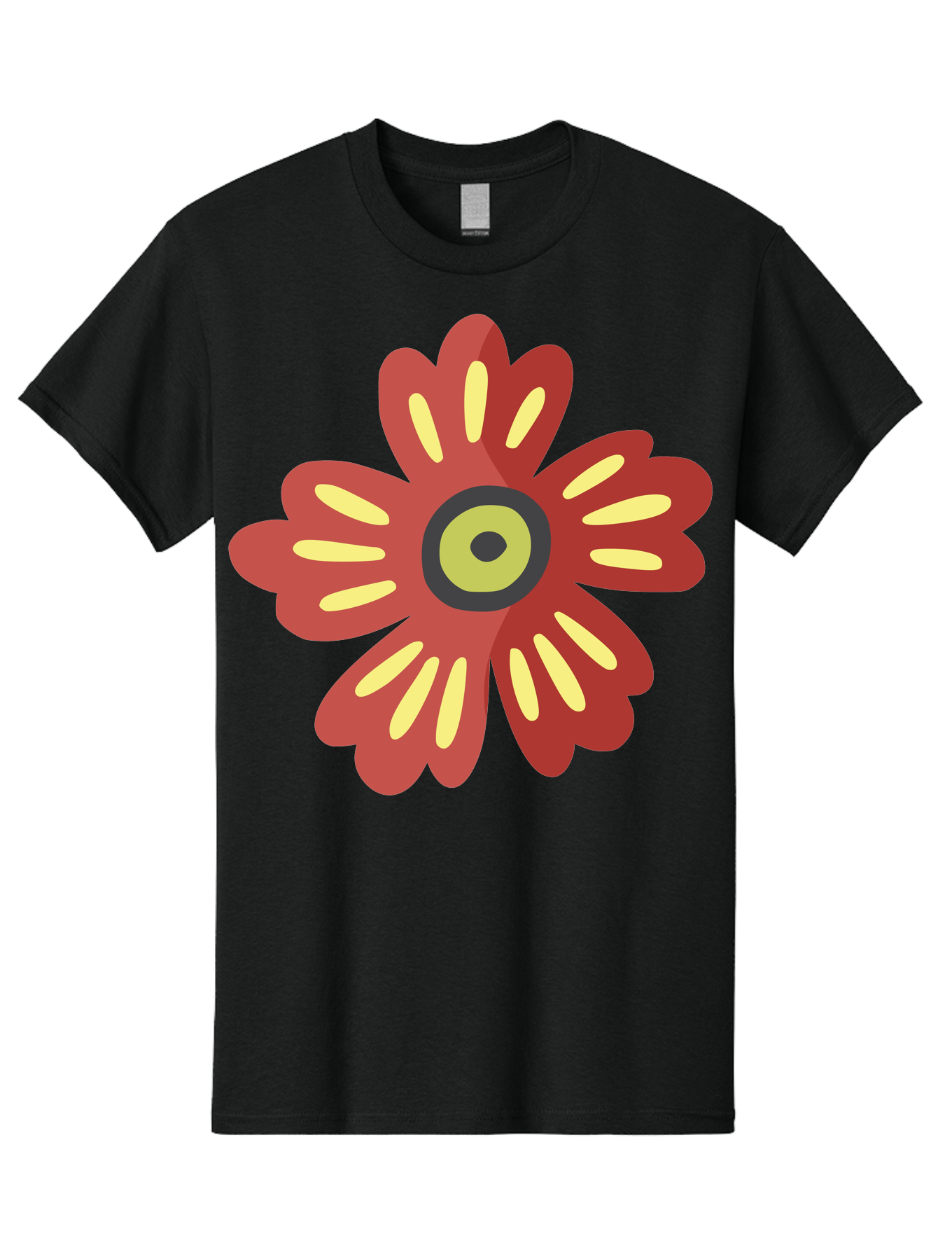 Red-Flower-2 Men'S Graphic Tee, 100% Cotton, Comfortable Casual Summer Wear, Machine Washable, Red Flower Illustration, Yellow And Black Center, Floral Design, Abstract Flower, Graphic Art, Modern Illustration, Simple Shapes, Bold Colors, Aad743 3