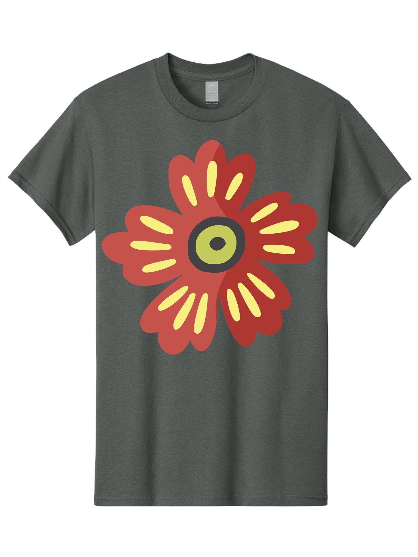 Red-Flower-2 Men'S Graphic Tee, 100% Cotton, Comfortable Casual Summer Wear, Machine Washable, Red Flower Illustration, Yellow And Black Center, Floral Design, Abstract Flower, Graphic Art, Modern Illustration, Simple Shapes, Bold Colors, Aad743 12