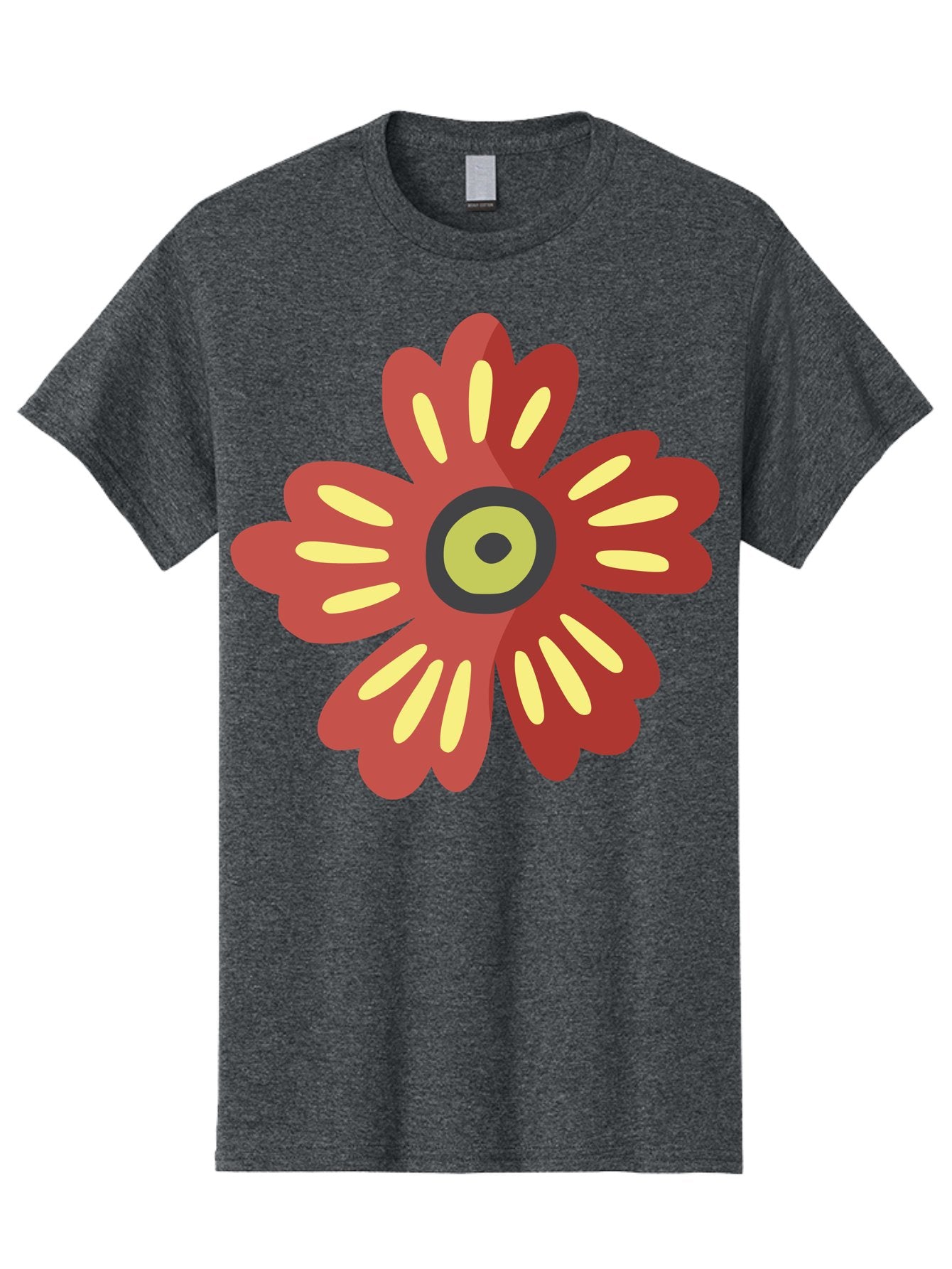 Red-Flower-2 Men'S Graphic Tee, 100% Cotton, Comfortable Casual Summer Wear, Machine Washable, Red Flower Illustration, Yellow And Black Center, Floral Design, Abstract Flower, Graphic Art, Modern Illustration, Simple Shapes, Bold Colors, Aad743 3