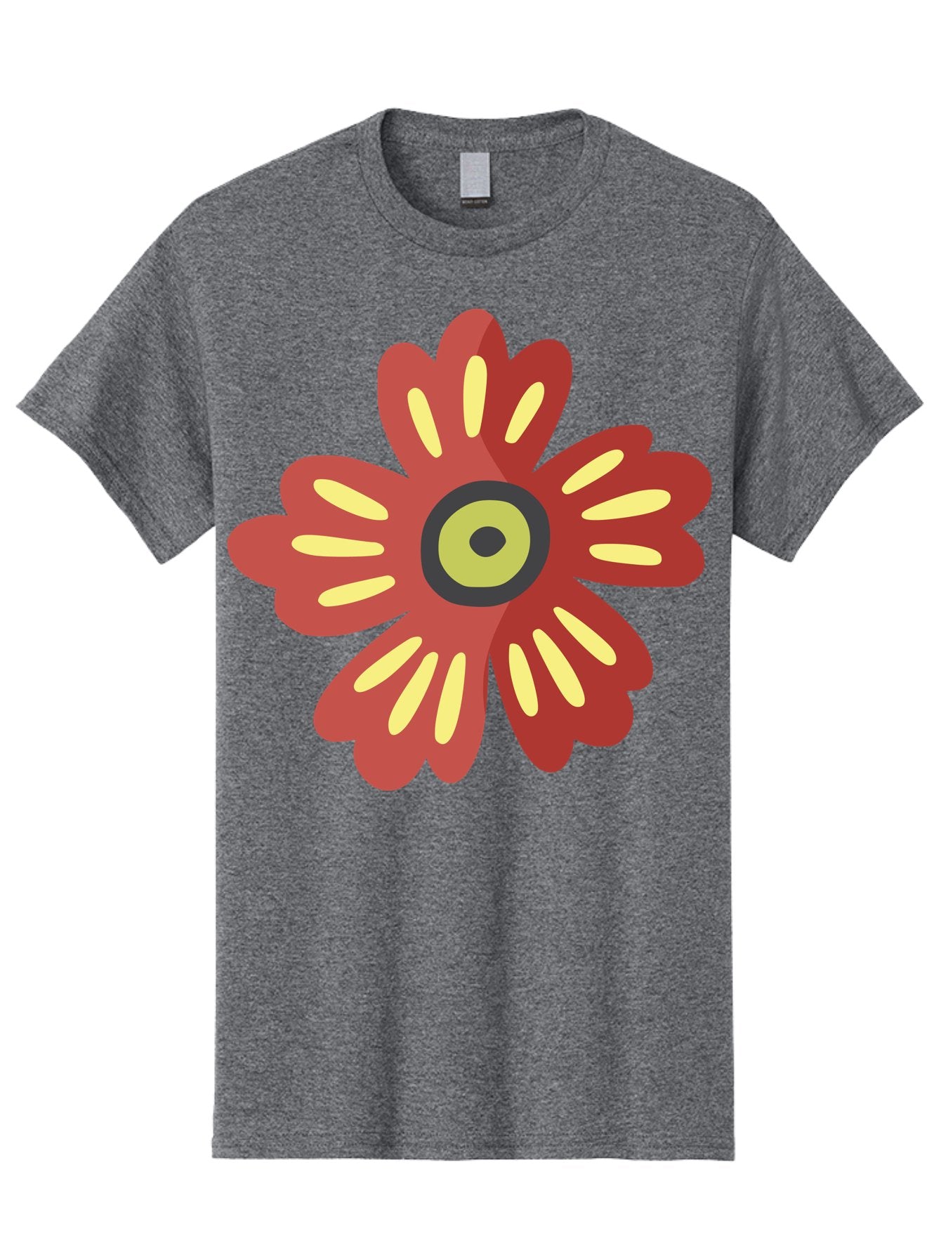 Red-Flower-2 Men'S Graphic Tee, 100% Cotton, Comfortable Casual Summer Wear, Machine Washable, Red Flower Illustration, Yellow And Black Center, Floral Design, Abstract Flower, Graphic Art, Modern Illustration, Simple Shapes, Bold Colors, Aad743 4