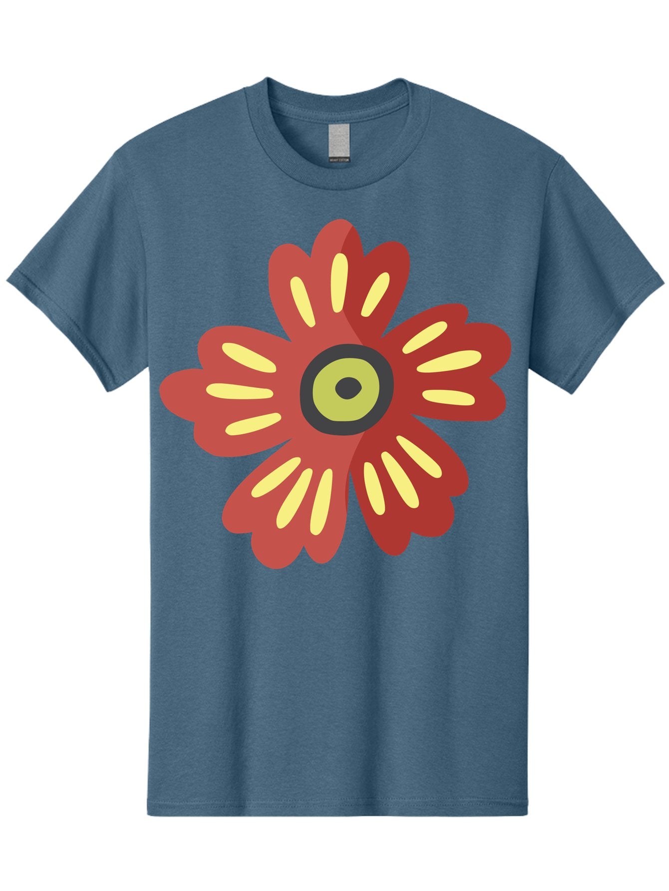 Red-Flower-2 Men'S Graphic Tee, 100% Cotton, Comfortable Casual Summer Wear, Machine Washable, Red Flower Illustration, Yellow And Black Center, Floral Design, Abstract Flower, Graphic Art, Modern Illustration, Simple Shapes, Bold Colors, Aad743 13