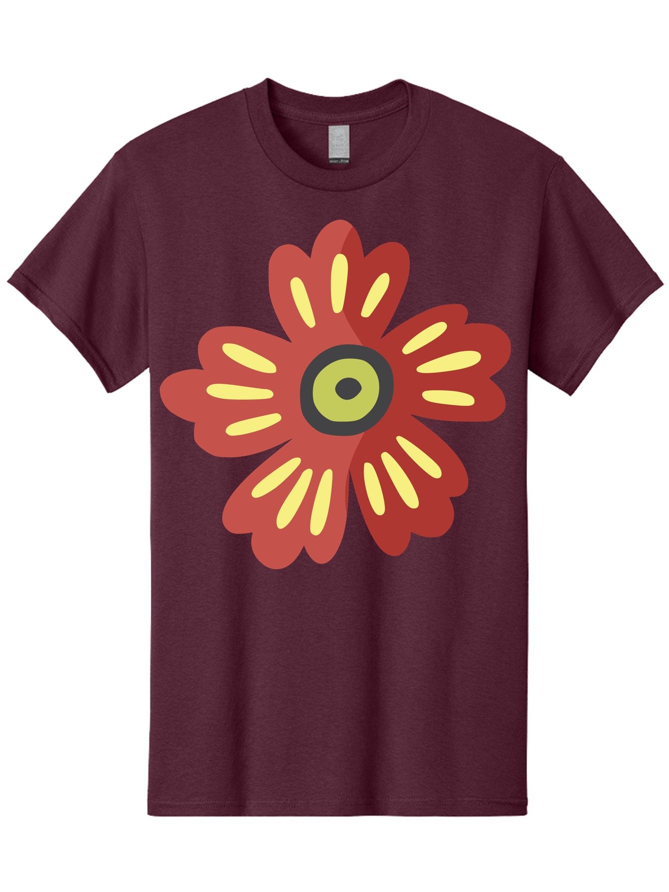 Red-Flower-2 Men'S Graphic Tee, 100% Cotton, Comfortable Casual Summer Wear, Machine Washable, Red Flower Illustration, Yellow And Black Center, Floral Design, Abstract Flower, Graphic Art, Modern Illustration, Simple Shapes, Bold Colors, Aad743 10