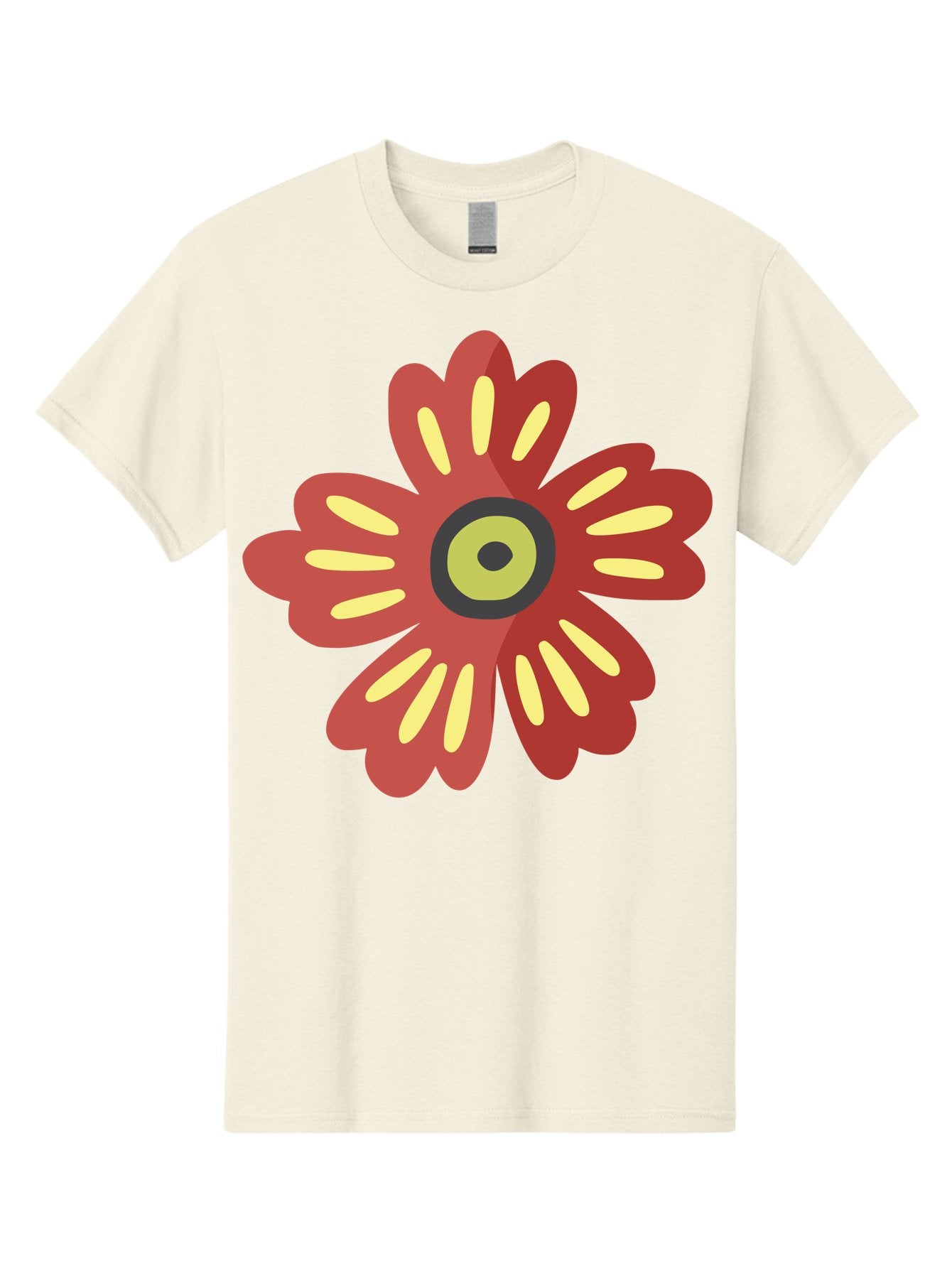 Red-Flower-2 Men'S Graphic Tee, 100% Cotton, Comfortable Casual Summer Wear, Machine Washable, Red Flower Illustration, Yellow And Black Center, Floral Design, Abstract Flower, Graphic Art, Modern Illustration, Simple Shapes, Bold Colors, Aad743 6
