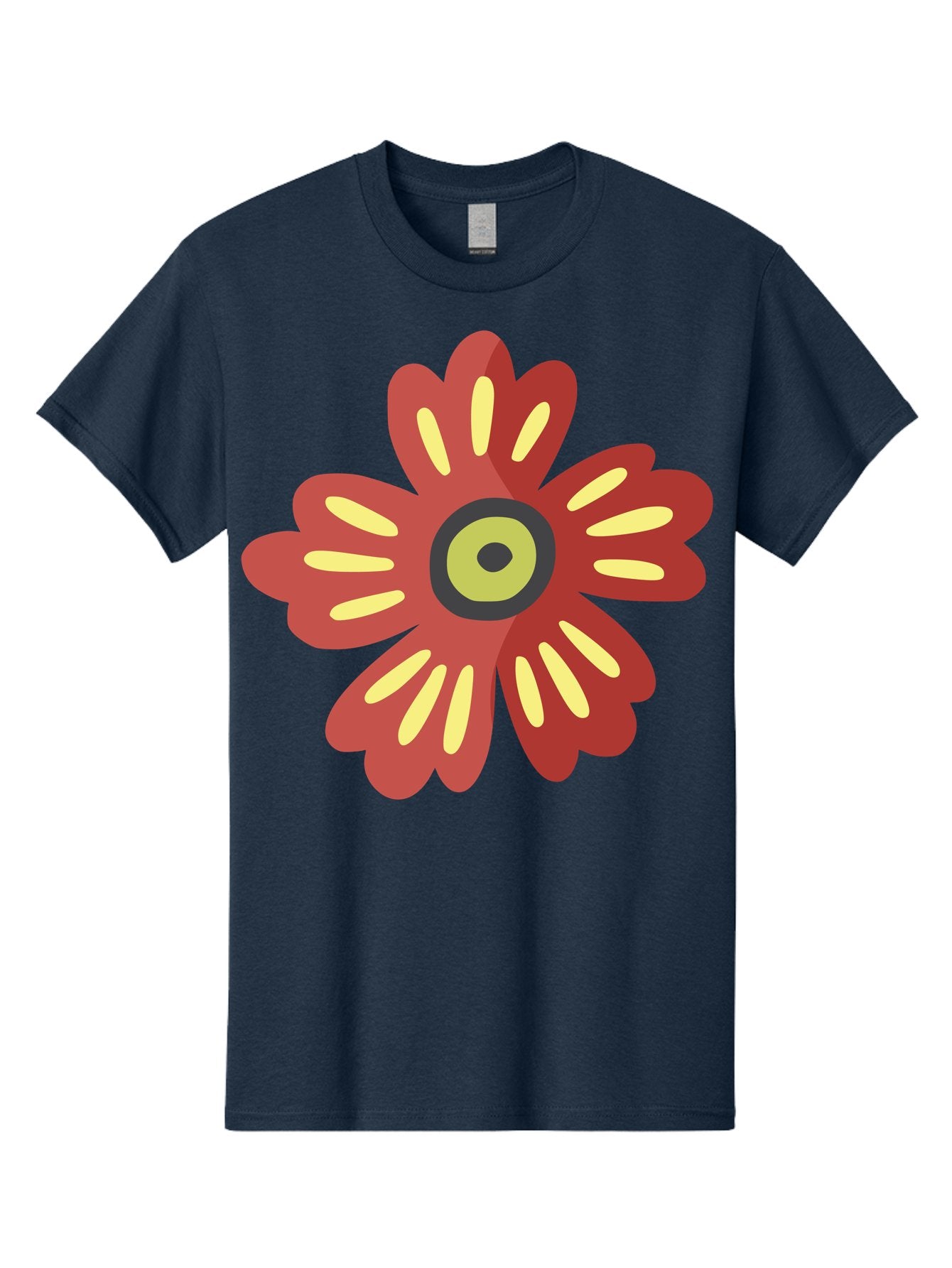 Red-Flower-2 Men'S Graphic Tee, 100% Cotton, Comfortable Casual Summer Wear, Machine Washable, Red Flower Illustration, Yellow And Black Center, Floral Design, Abstract Flower, Graphic Art, Modern Illustration, Simple Shapes, Bold Colors, Aad743 8
