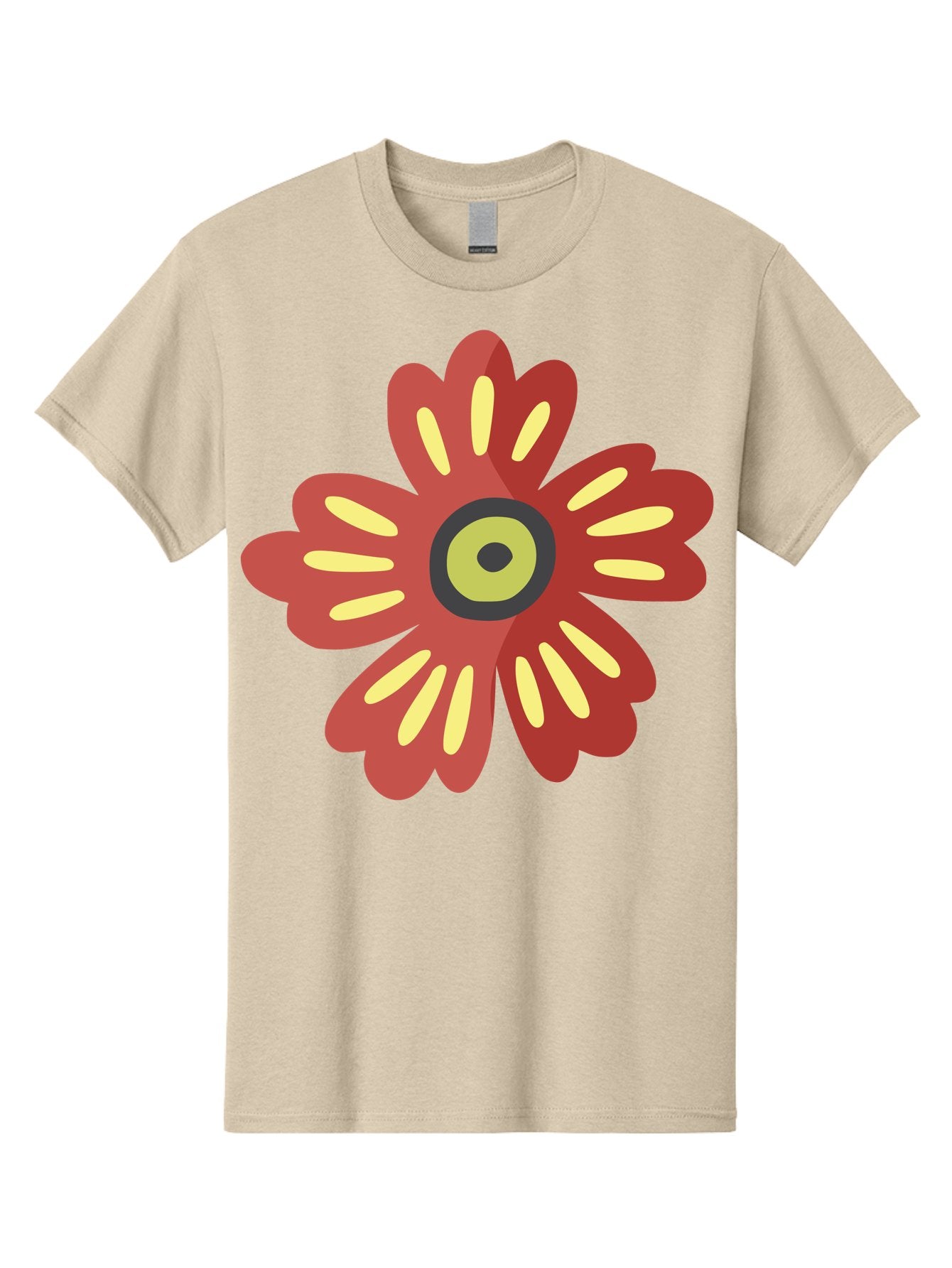 Red-Flower-2 Men'S Graphic Tee, 100% Cotton, Comfortable Casual Summer Wear, Machine Washable, Red Flower Illustration, Yellow And Black Center, Floral Design, Abstract Flower, Graphic Art, Modern Illustration, Simple Shapes, Bold Colors, Aad743 9