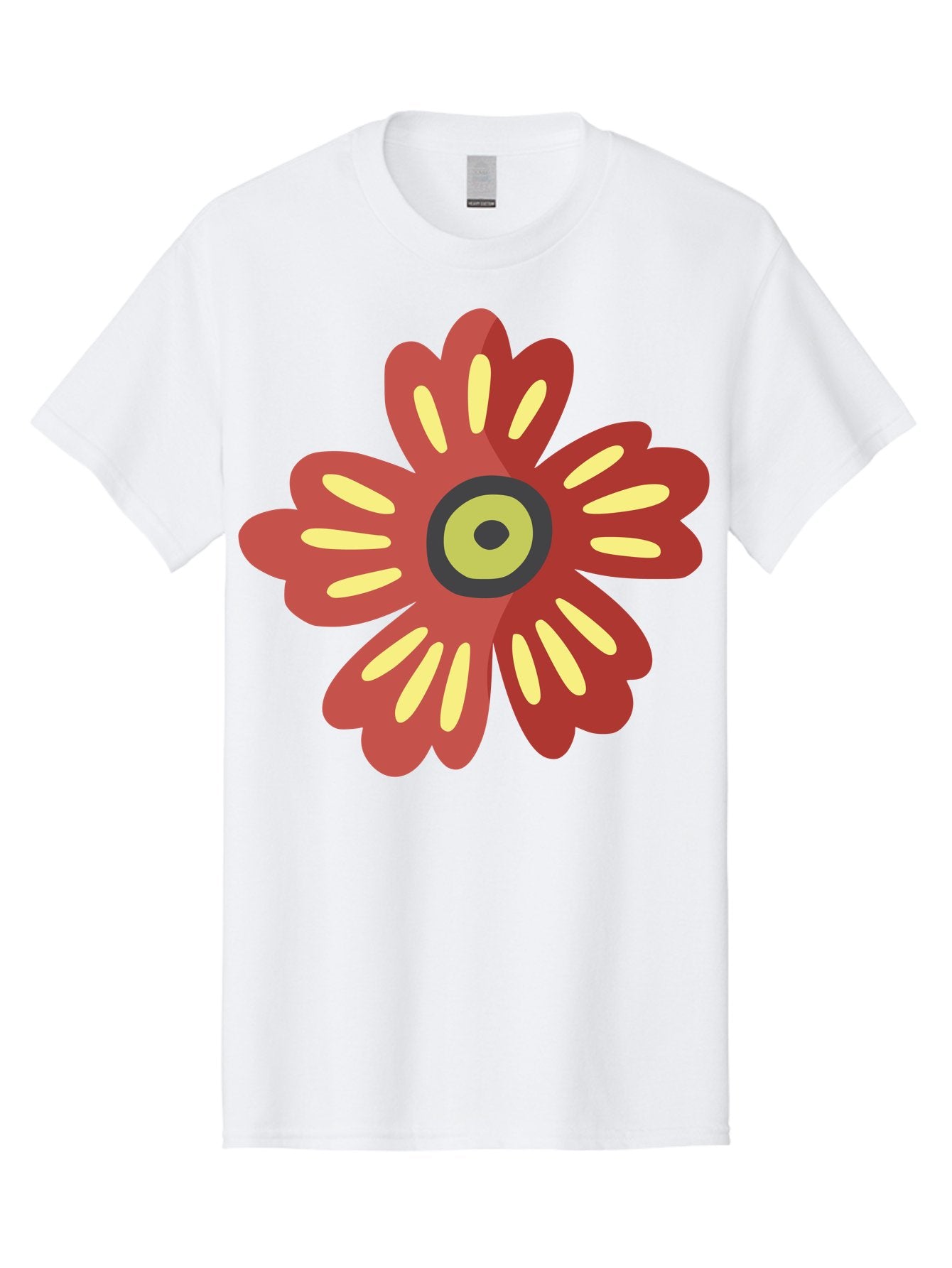 Red-Flower-2 Men'S Graphic Tee, 100% Cotton, Comfortable Casual Summer Wear, Machine Washable, Red Flower Illustration, Yellow And Black Center, Floral Design, Abstract Flower, Graphic Art, Modern Illustration, Simple Shapes, Bold Colors, Aad743