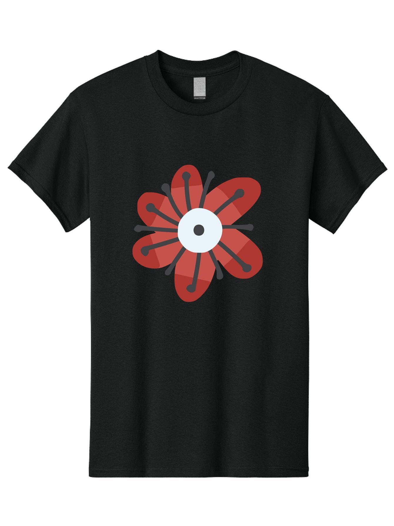 Red-Flower Men'S Graphic Tee, 100% Cotton, Comfortable Casual Summer Wear, Machine Washable, Red Flower, Modern Design, Abstract Art, Floral Pattern, Geometric Shapes, Black Stamens, White Center, Digital Illustration, Creative Graphics Aad744