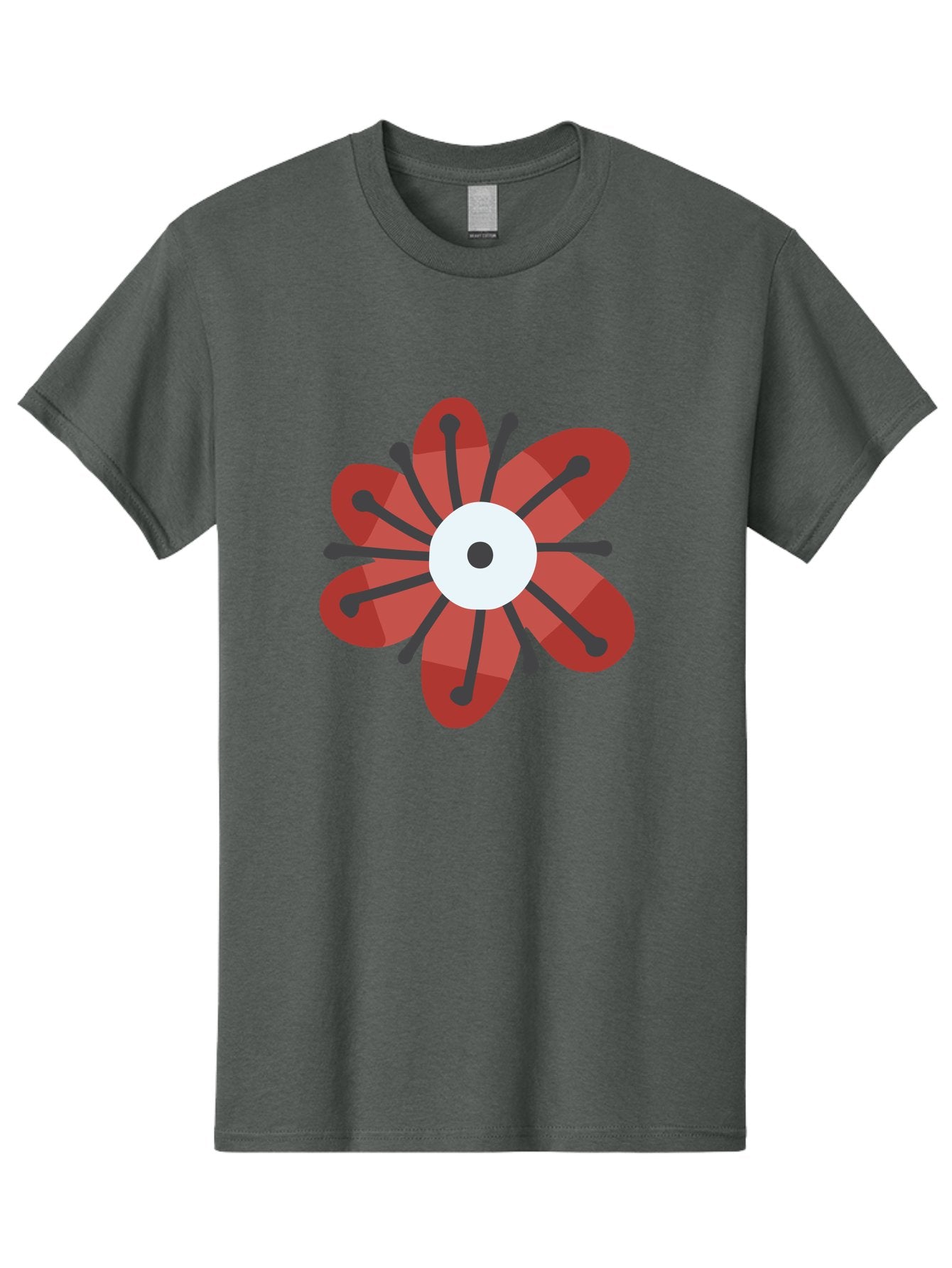 Red-Flower Men'S Graphic Tee, 100% Cotton, Comfortable Casual Summer Wear, Machine Washable, Red Flower, Modern Design, Abstract Art, Floral Pattern, Geometric Shapes, Black Stamens, White Center, Digital Illustration, Creative Graphics Aad744