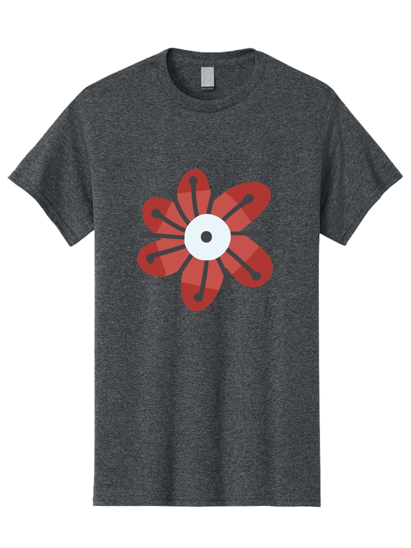 Red-Flower Men'S Graphic Tee, 100% Cotton, Comfortable Casual Summer Wear, Machine Washable, Red Flower, Modern Design, Abstract Art, Floral Pattern, Geometric Shapes, Black Stamens, White Center, Digital Illustration, Creative Graphics Aad744 8