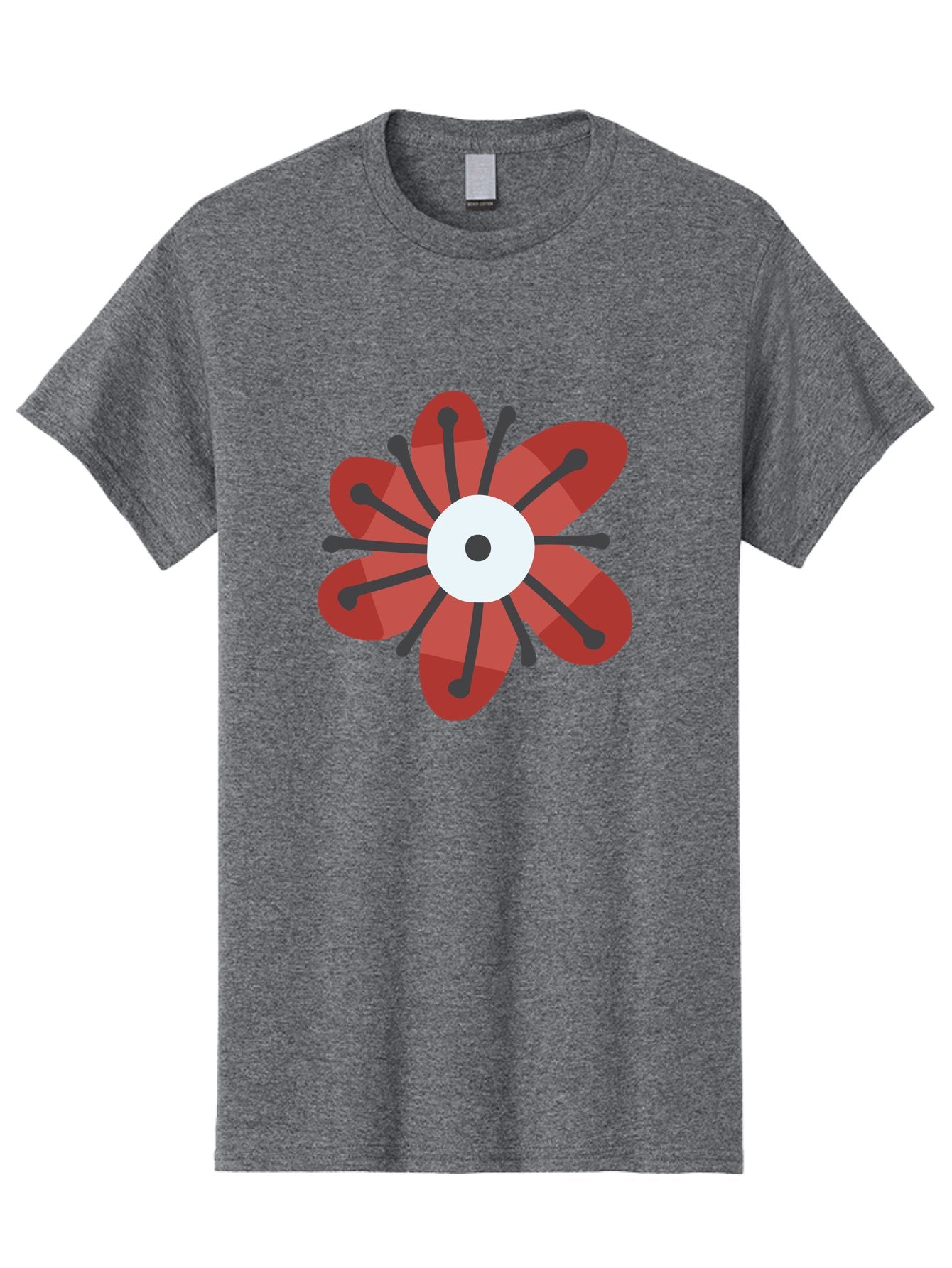 Red-Flower Men'S Graphic Tee, 100% Cotton, Comfortable Casual Summer Wear, Machine Washable, Red Flower, Modern Design, Abstract Art, Floral Pattern, Geometric Shapes, Black Stamens, White Center, Digital Illustration, Creative Graphics Aad744 10
