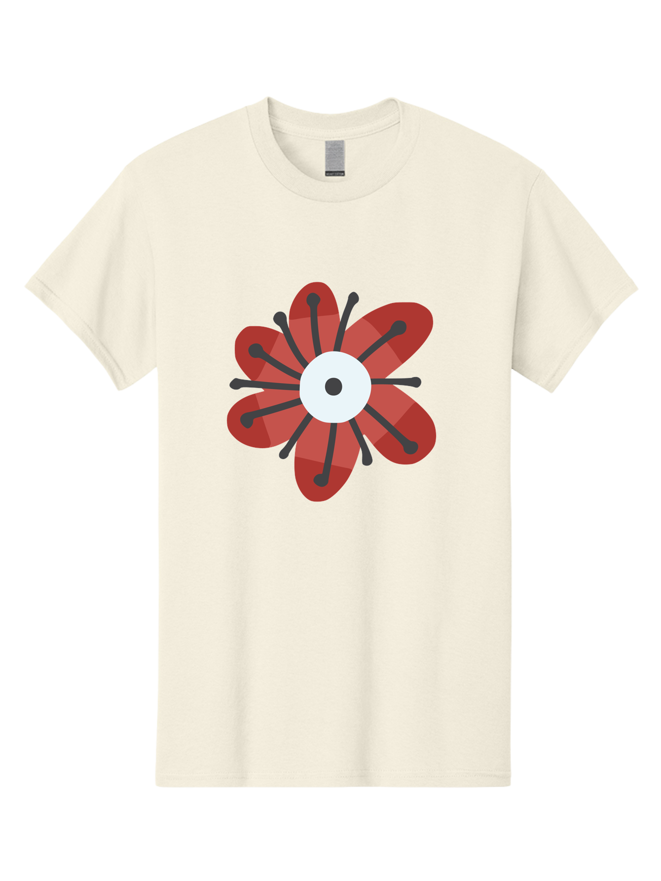 Red-Flower Men'S Graphic Tee, 100% Cotton, Comfortable Casual Summer Wear, Machine Washable, Red Flower, Modern Design, Abstract Art, Floral Pattern, Geometric Shapes, Black Stamens, White Center, Digital Illustration, Creative Graphics Aad744