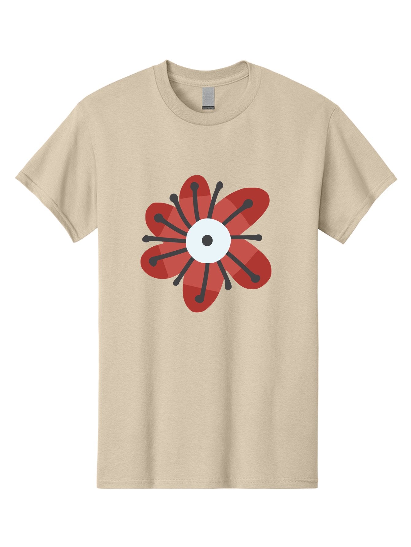 Red-Flower Men'S Graphic Tee, 100% Cotton, Comfortable Casual Summer Wear, Machine Washable, Red Flower, Modern Design, Abstract Art, Floral Pattern, Geometric Shapes, Black Stamens, White Center, Digital Illustration, Creative Graphics Aad744 11