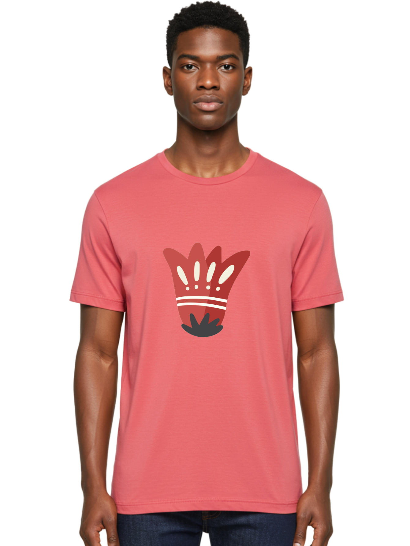 Red-Hand Men'S Graphic Tee, 100% Cotton, Comfortable Casual Summer Wear, Machine Washable, Red Hand Illustration, Hand With Fingers Spread, White Accents On Fingers, Symbol Or Gesture, Bold Design, Simple Shapes, Minimalist Style, Aad745