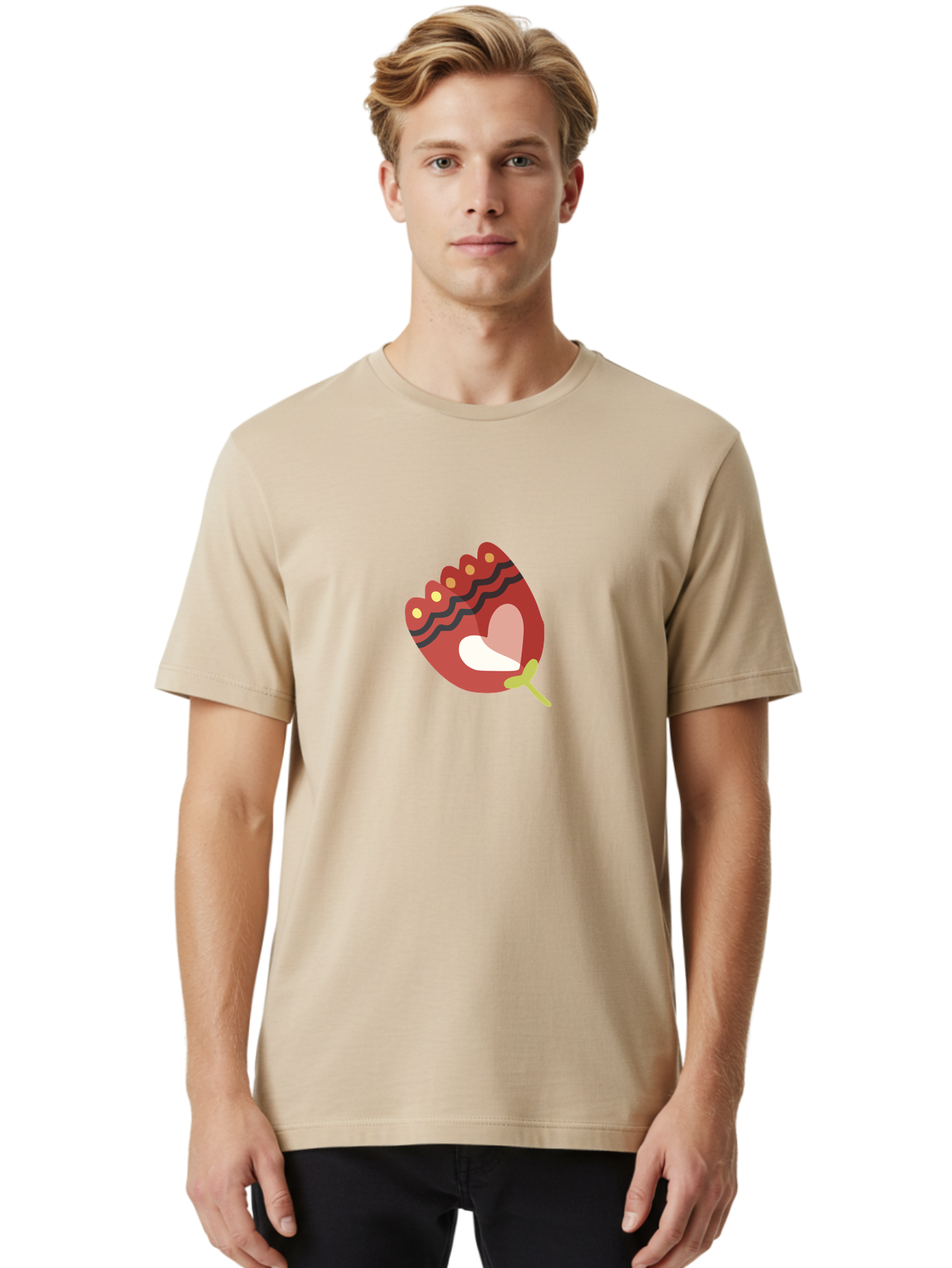 Red-Maraca Men'S Graphic Tee, 100% Cotton, Comfortable Casual Summer Wear, Machine Washable, Maraca, Musical Instrument, Red Color, Gold Dots, Black Stripes, White And Pink Interior, Rhythmic Vibe, Latin Music, Cultural Symbol, Abstract Art Aad746