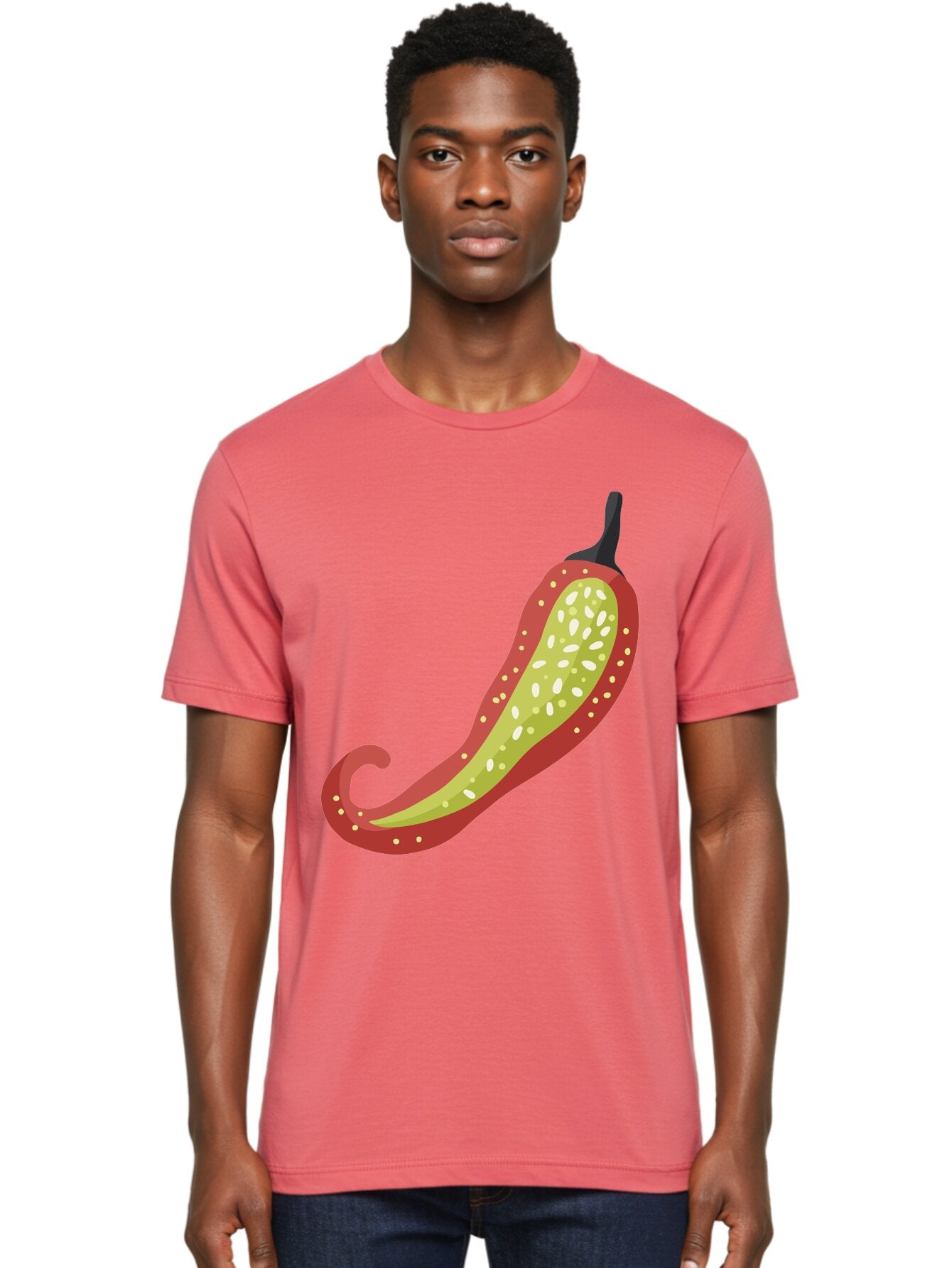 Red-Pepper Men'S Graphic Tee, 100% Cotton, Comfortable Casual Summer Wear, Machine Washable, Red Chili Pepper, Cutaway View, Seeds Inside, Spicy Food, Hot Pepper, Culinary Ingredient, Vibrant Red Color, Illustration Art Aad748 24