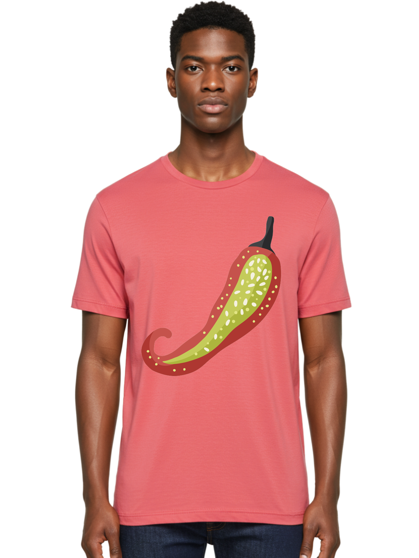 Red-Pepper Men'S Graphic Tee, 100% Cotton, Comfortable Casual Summer Wear, Machine Washable, Red Chili Pepper, Cutaway View, Seeds Inside, Spicy Food, Hot Pepper, Culinary Ingredient, Vibrant Red Color, Illustration Art Aad748 14