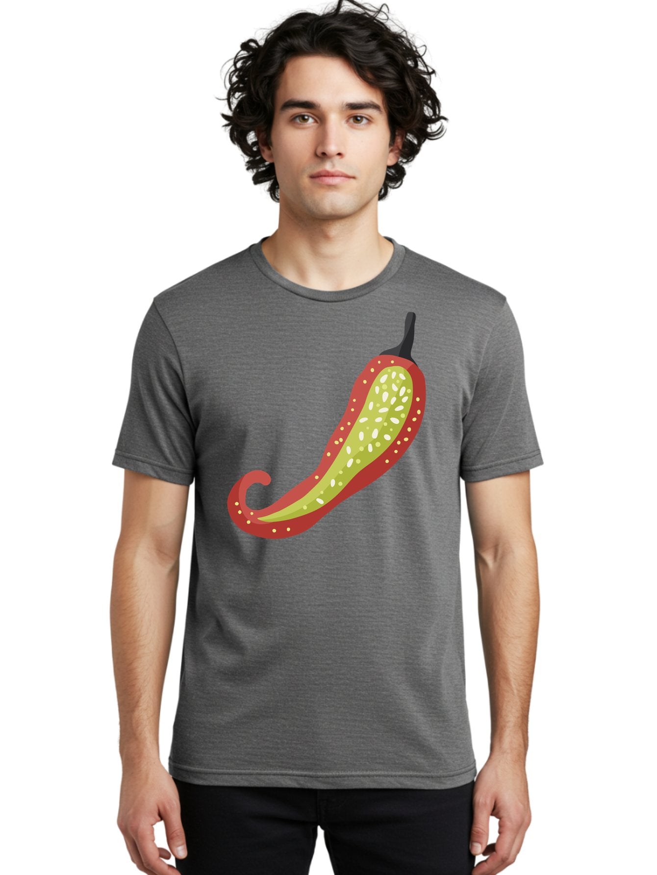 Red-Pepper Men'S Graphic Tee, 100% Cotton, Comfortable Casual Summer Wear, Machine Washable, Red Chili Pepper, Cutaway View, Seeds Inside, Spicy Food, Hot Pepper, Culinary Ingredient, Vibrant Red Color, Illustration Art Aad748 19