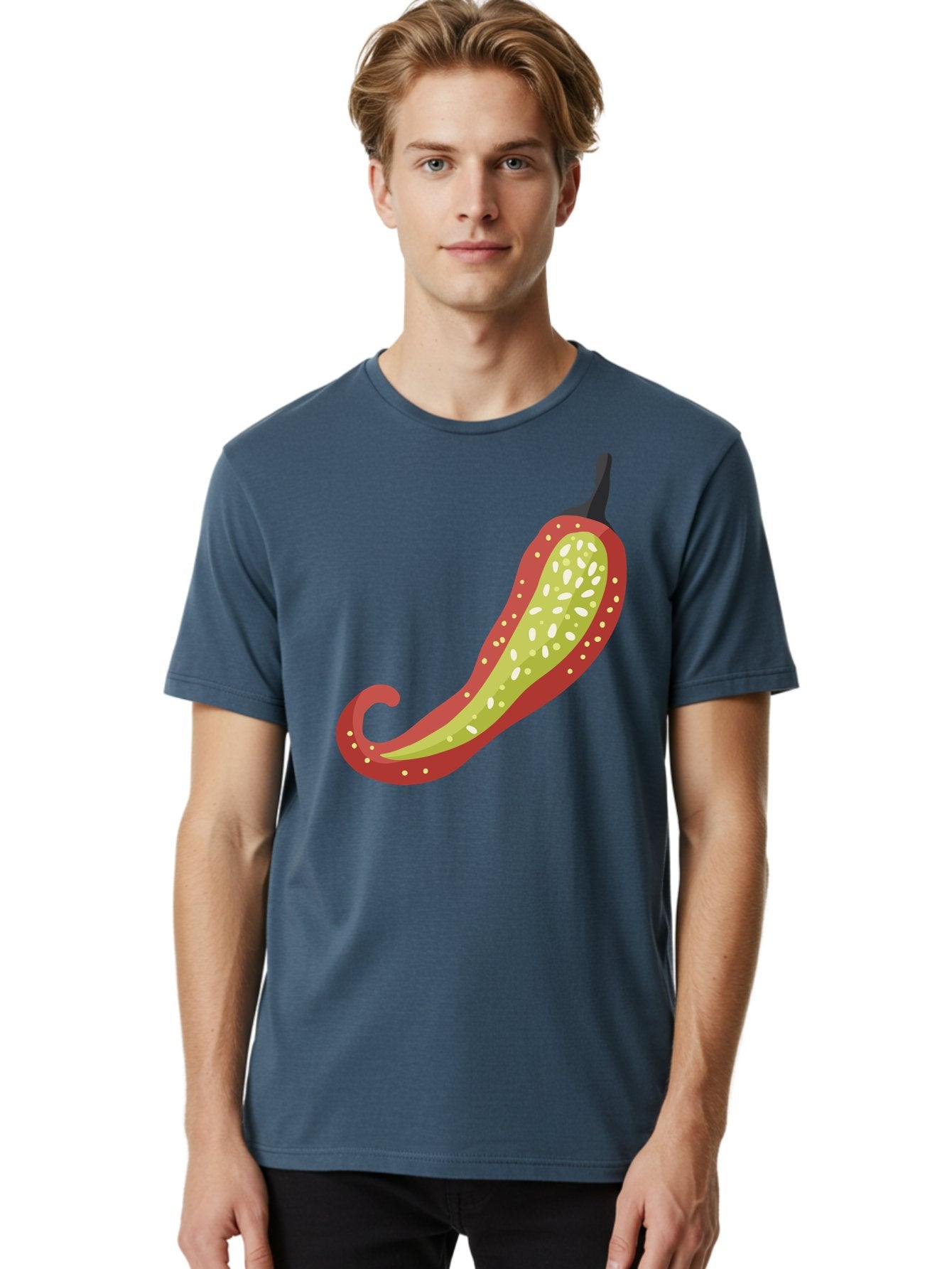 Red-Pepper Men'S Graphic Tee, 100% Cotton, Comfortable Casual Summer Wear, Machine Washable, Red Chili Pepper, Cutaway View, Seeds Inside, Spicy Food, Hot Pepper, Culinary Ingredient, Vibrant Red Color, Illustration Art Aad748 28
