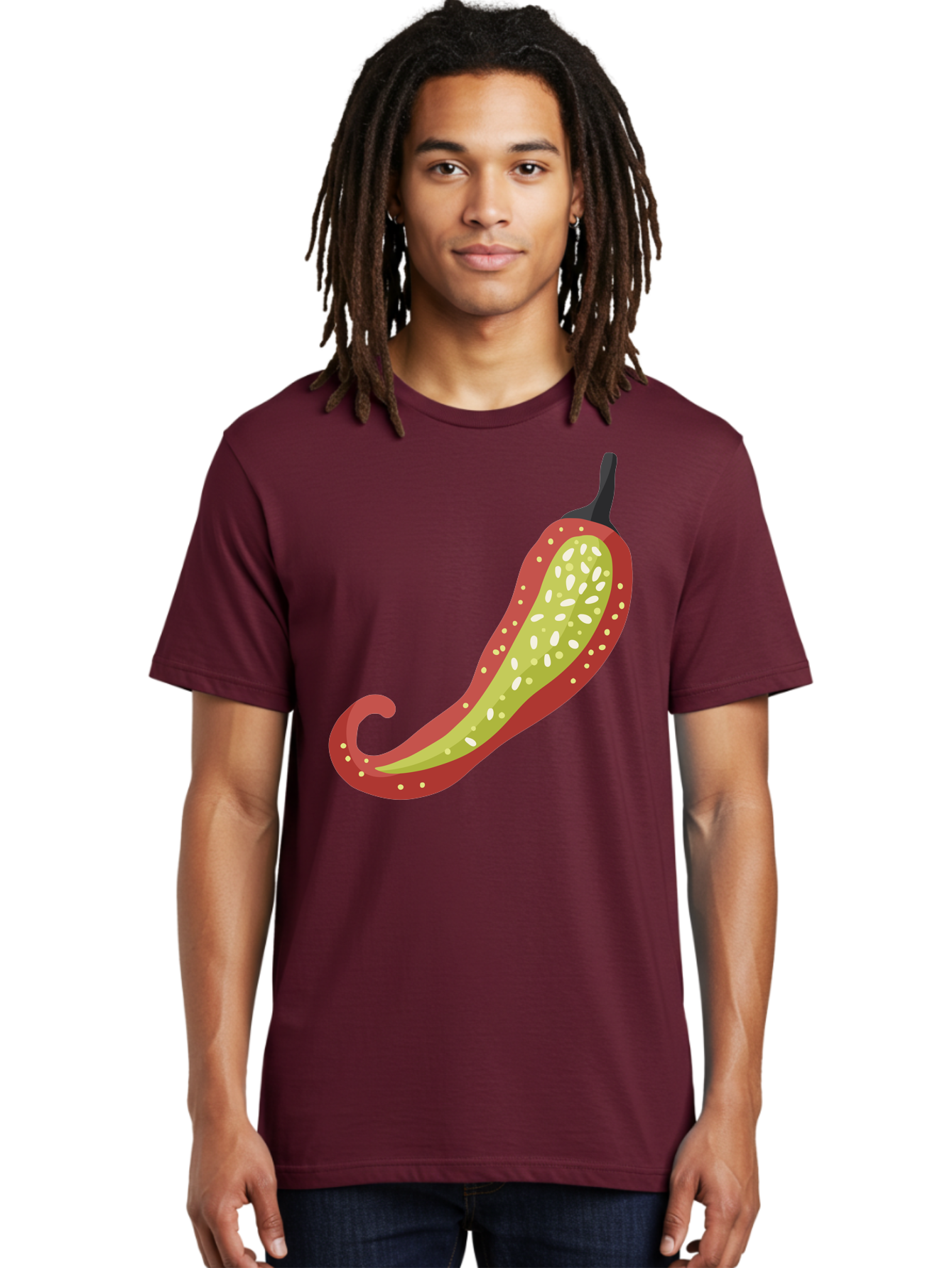 Red-Pepper Men'S Graphic Tee, 100% Cotton, Comfortable Casual Summer Wear, Machine Washable, Red Chili Pepper, Cutaway View, Seeds Inside, Spicy Food, Hot Pepper, Culinary Ingredient, Vibrant Red Color, Illustration Art Aad748 24
