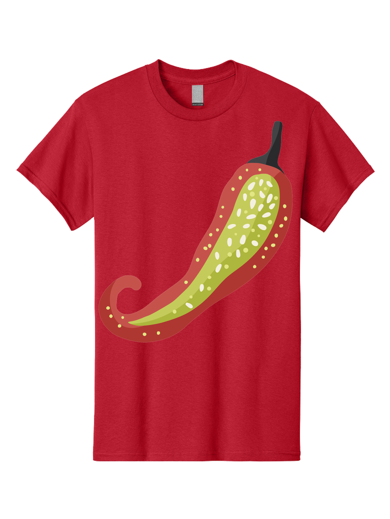 Red-Pepper Men'S Graphic Tee, 100% Cotton, Comfortable Casual Summer Wear, Machine Washable, Red Chili Pepper, Cutaway View, Seeds Inside, Spicy Food, Hot Pepper, Culinary Ingredient, Vibrant Red Color, Illustration Art Aad748 17