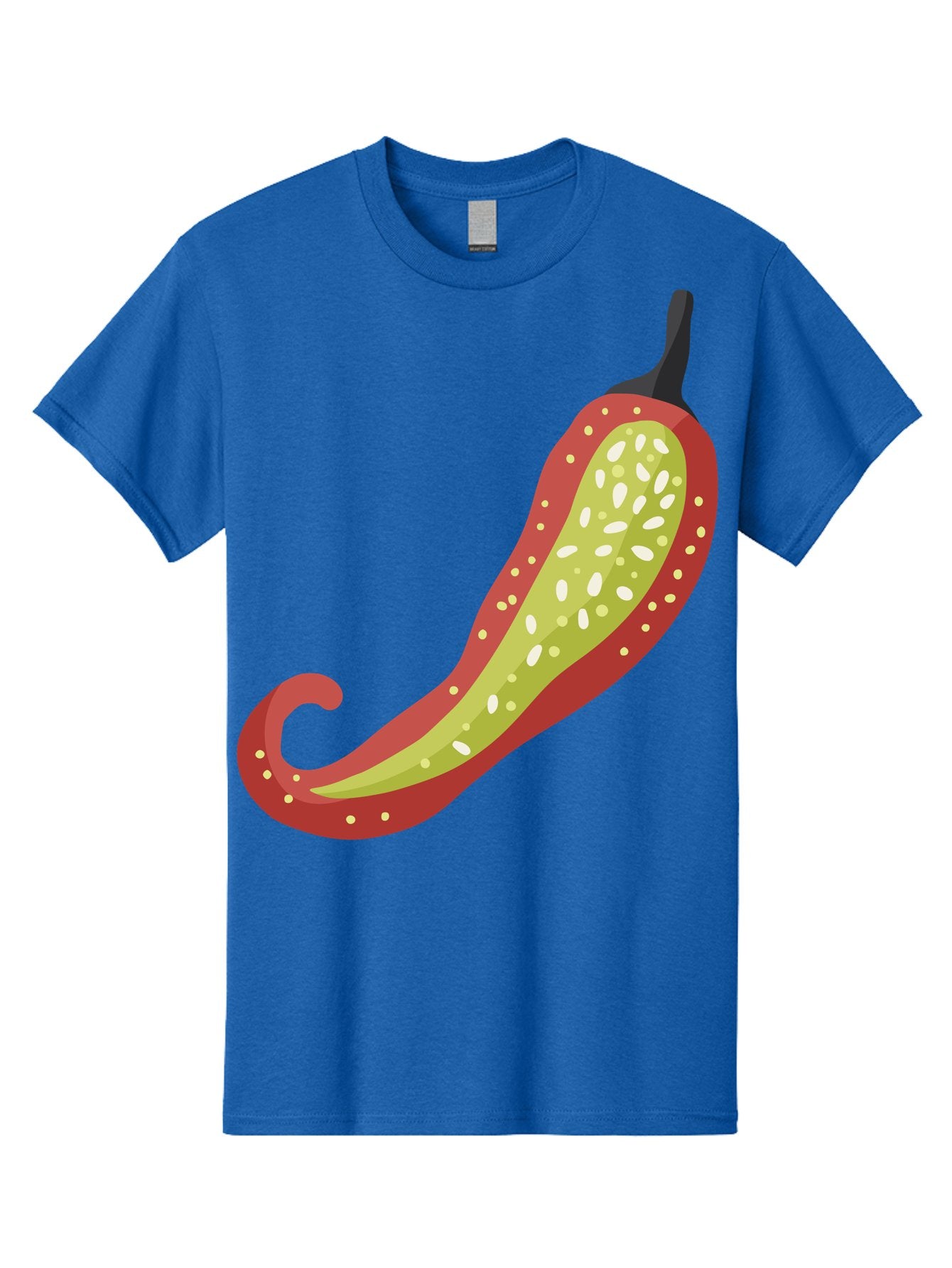 Red-Pepper Men'S Graphic Tee, 100% Cotton, Comfortable Casual Summer Wear, Machine Washable, Red Chili Pepper, Cutaway View, Seeds Inside, Spicy Food, Hot Pepper, Culinary Ingredient, Vibrant Red Color, Illustration Art Aad748