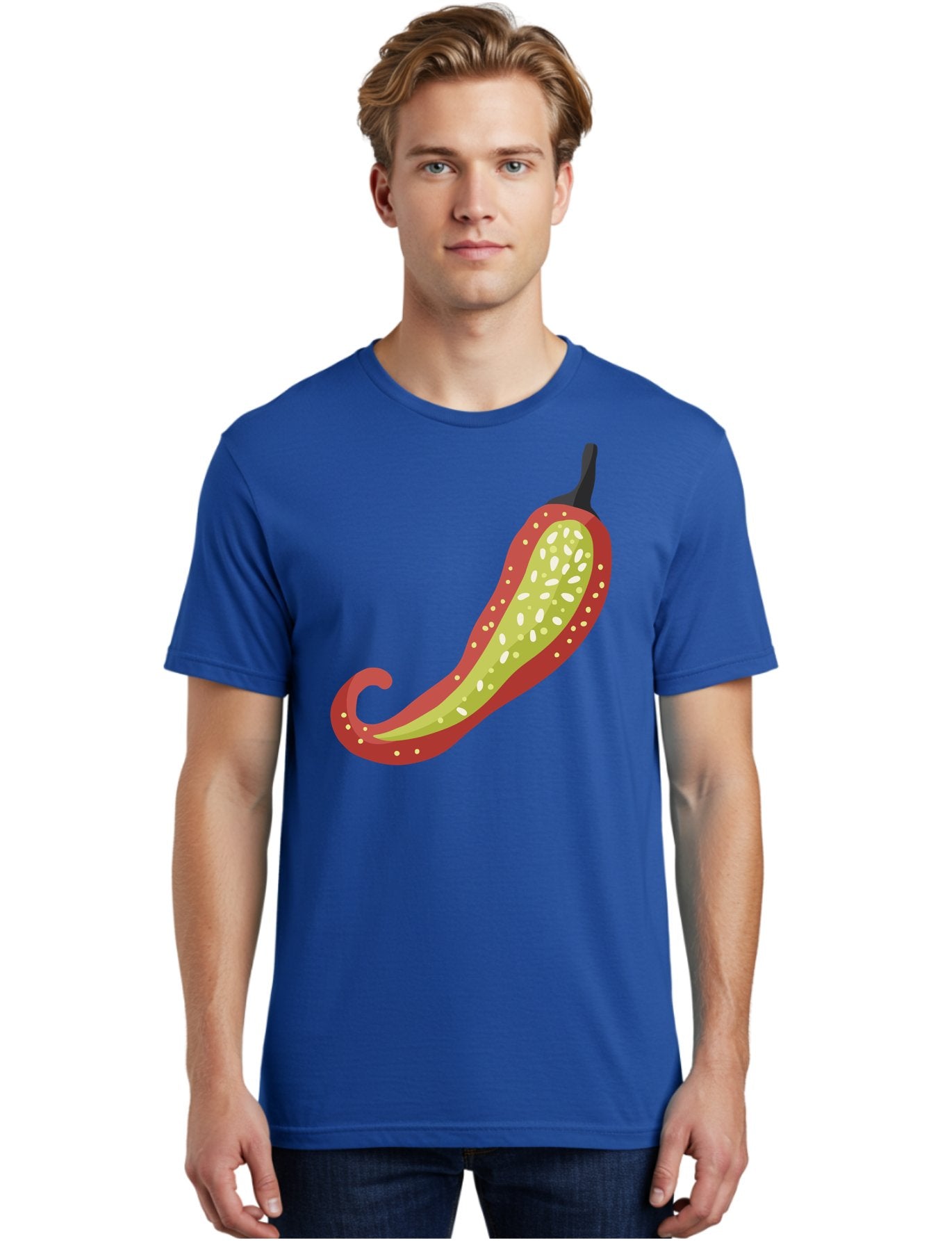 Red-Pepper Men'S Graphic Tee, 100% Cotton, Comfortable Casual Summer Wear, Machine Washable, Red Chili Pepper, Cutaway View, Seeds Inside, Spicy Food, Hot Pepper, Culinary Ingredient, Vibrant Red Color, Illustration Art Aad748 21