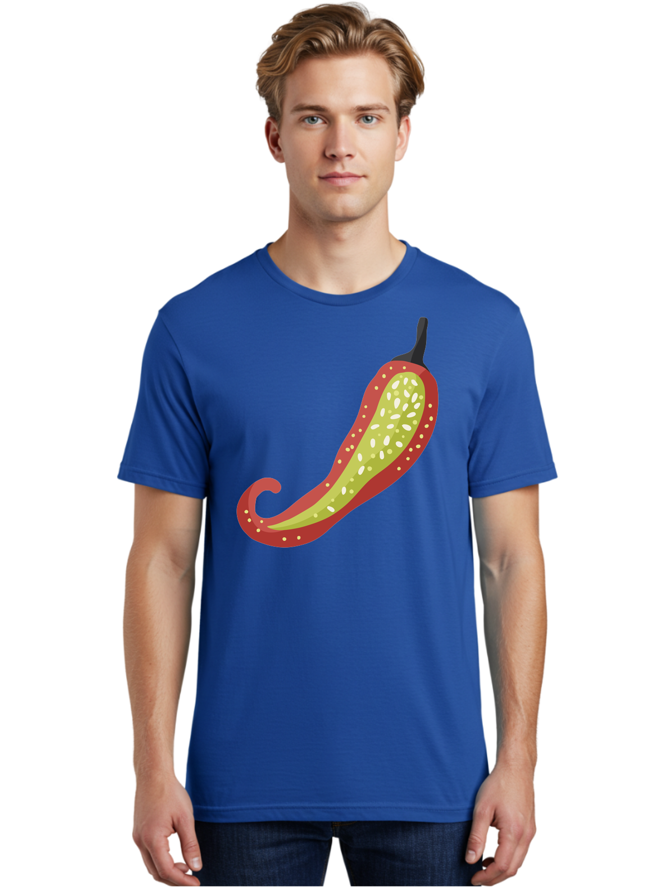 Red-Pepper Men'S Graphic Tee, 100% Cotton, Comfortable Casual Summer Wear, Machine Washable, Red Chili Pepper, Cutaway View, Seeds Inside, Spicy Food, Hot Pepper, Culinary Ingredient, Vibrant Red Color, Illustration Art Aad748 20