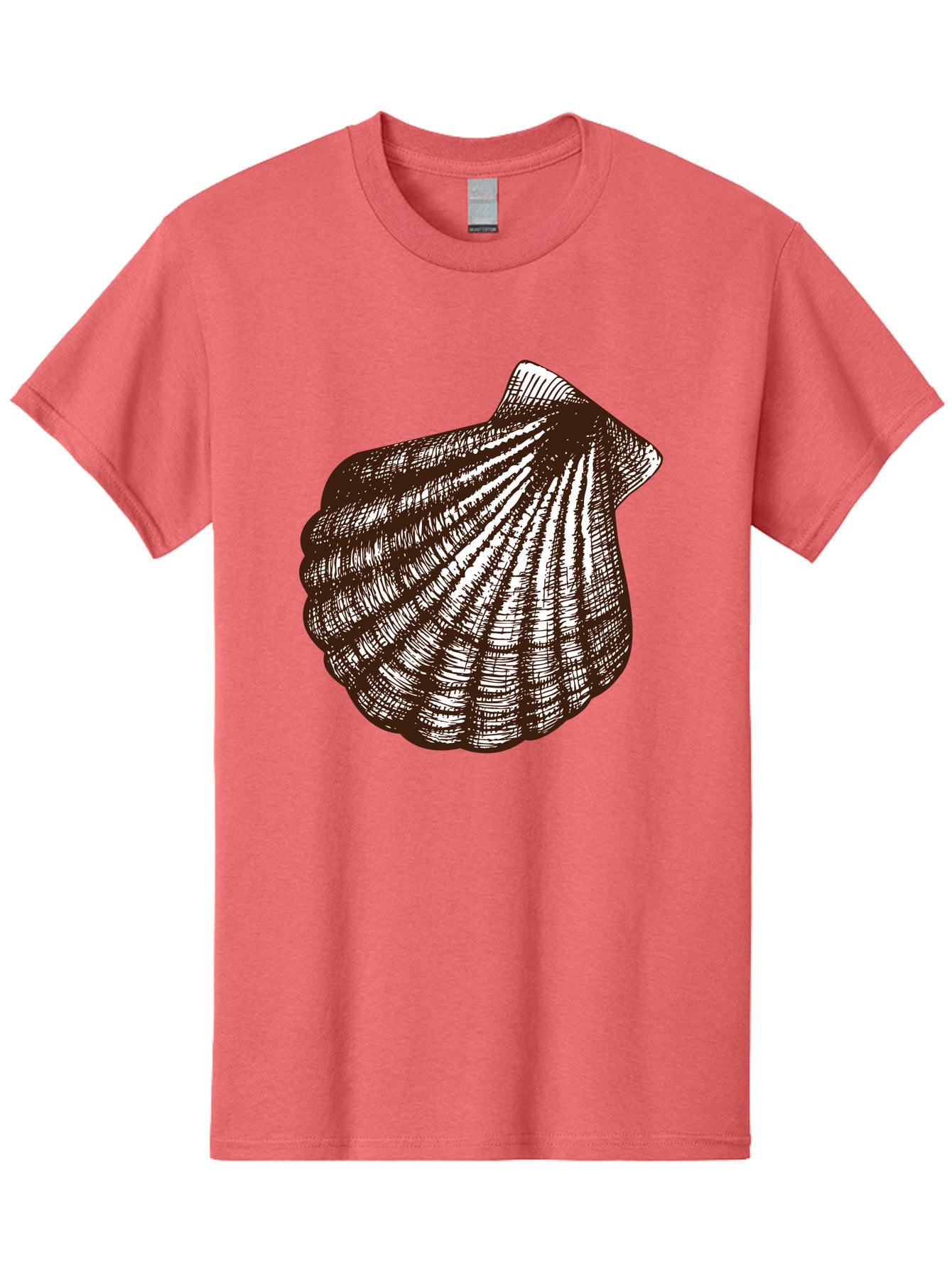 Scallop-Shell Men'S Graphic Tee, 100% Cotton, Comfortable Casual Summer Wear, Machine Washable, Scallop Shell, Seashell, Ocean Shell, Marine Life, Coastal Decor, Beachy Vibe, Shell Art, Detailed Illustration, Monochrome Design Aad749