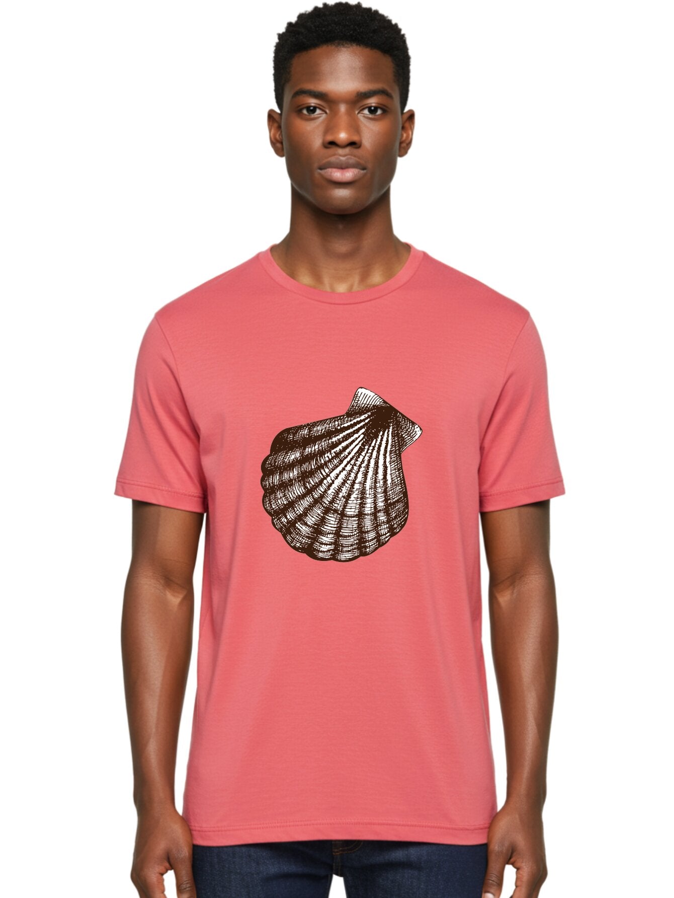 Scallop-Shell Men'S Graphic Tee, 100% Cotton, Comfortable Casual Summer Wear, Machine Washable, Scallop Shell, Seashell, Ocean Shell, Marine Life, Coastal Decor, Beachy Vibe, Shell Art, Detailed Illustration, Monochrome Design Aad749 21