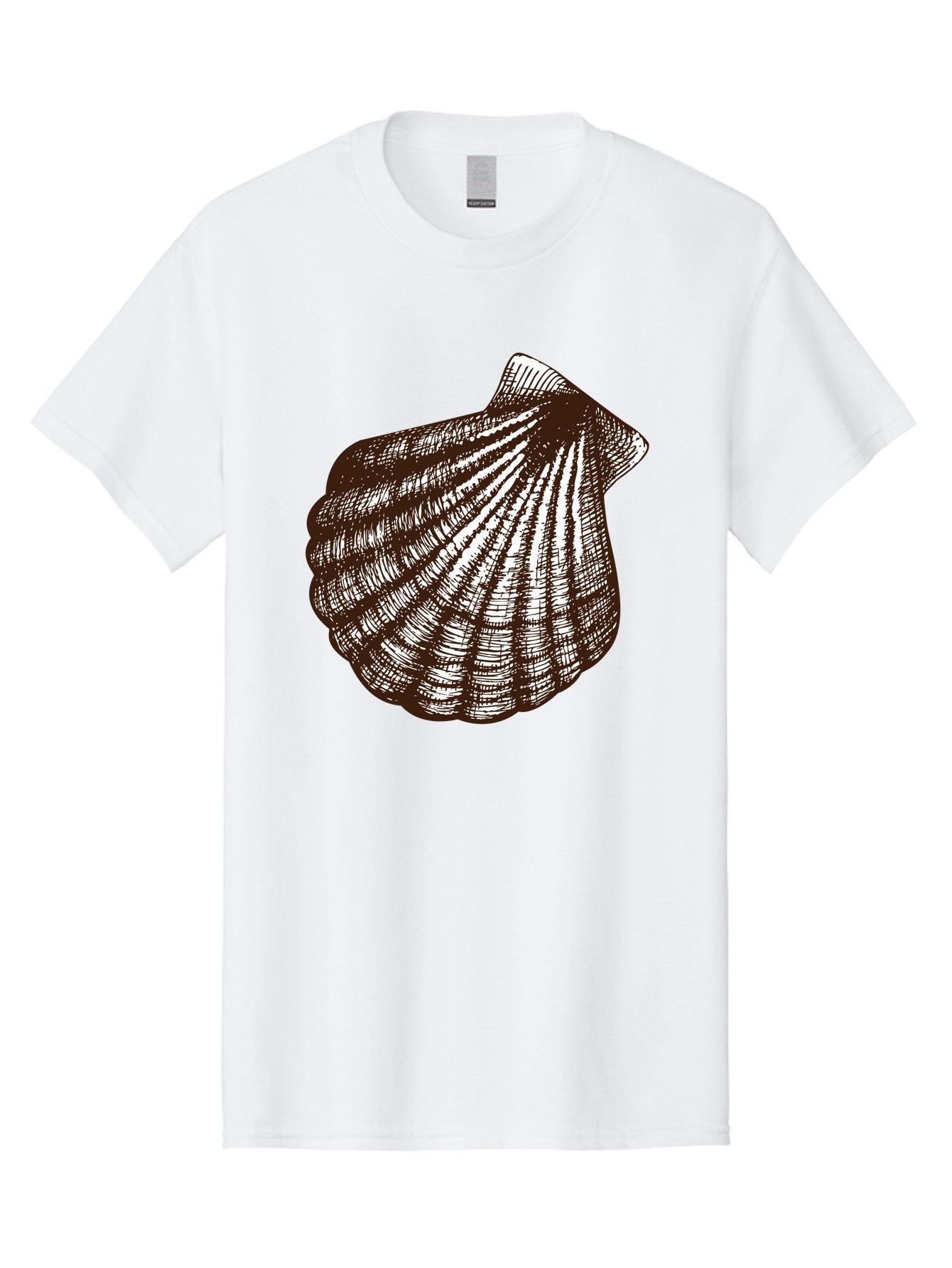 Scallop-Shell Men'S Graphic Tee, 100% Cotton, Comfortable Casual Summer Wear, Machine Washable, Scallop Shell, Seashell, Ocean Shell, Marine Life, Coastal Decor, Beachy Vibe, Shell Art, Detailed Illustration, Monochrome Design Aad749 5