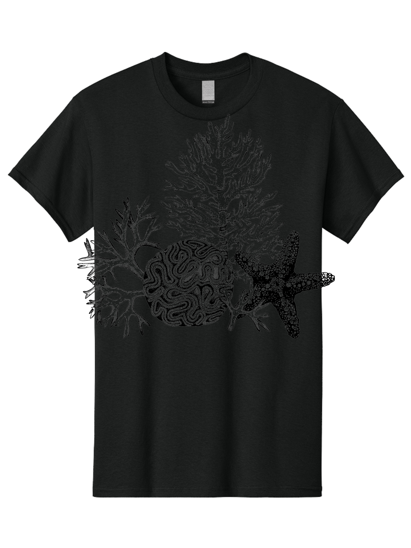 Sea-Turtle Men'S Graphic Tee, 100% Cotton, Comfortable Casual Summer Wear, Machine Washable, Brain Illustration, Coral Reef, Starfish, Ocean Life, Sea Creatures, Underwater World, Marine Biology, Neurological Art, Abstract Design, Aad751 17