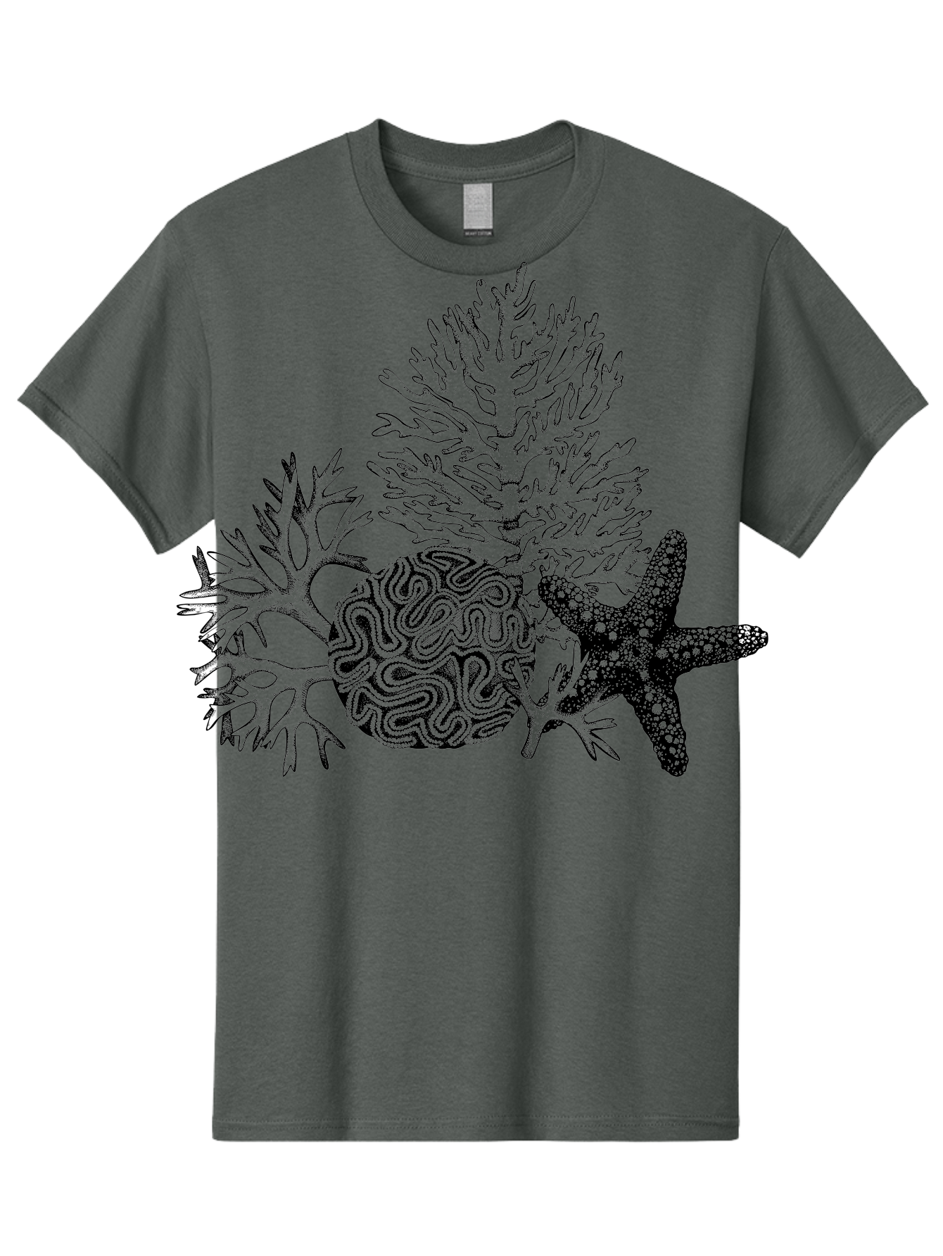 Sea-Turtle Men'S Graphic Tee, 100% Cotton, Comfortable Casual Summer Wear, Machine Washable, Brain Illustration, Coral Reef, Starfish, Ocean Life, Sea Creatures, Underwater World, Marine Biology, Neurological Art, Abstract Design, Aad751 11