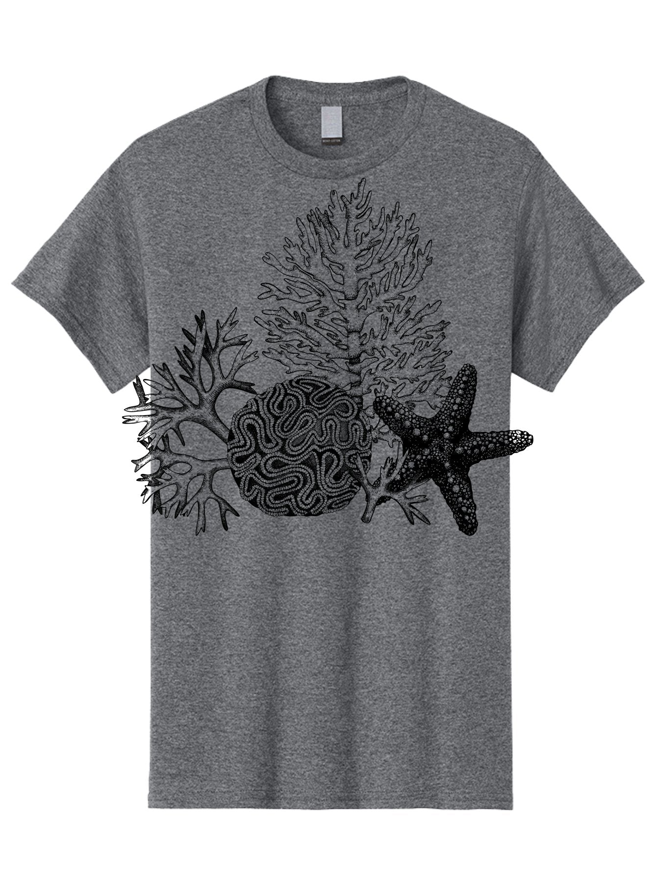 Sea-Turtle Men'S Graphic Tee, 100% Cotton, Comfortable Casual Summer Wear, Machine Washable, Brain Illustration, Coral Reef, Starfish, Ocean Life, Sea Creatures, Underwater World, Marine Biology, Neurological Art, Abstract Design, Aad751