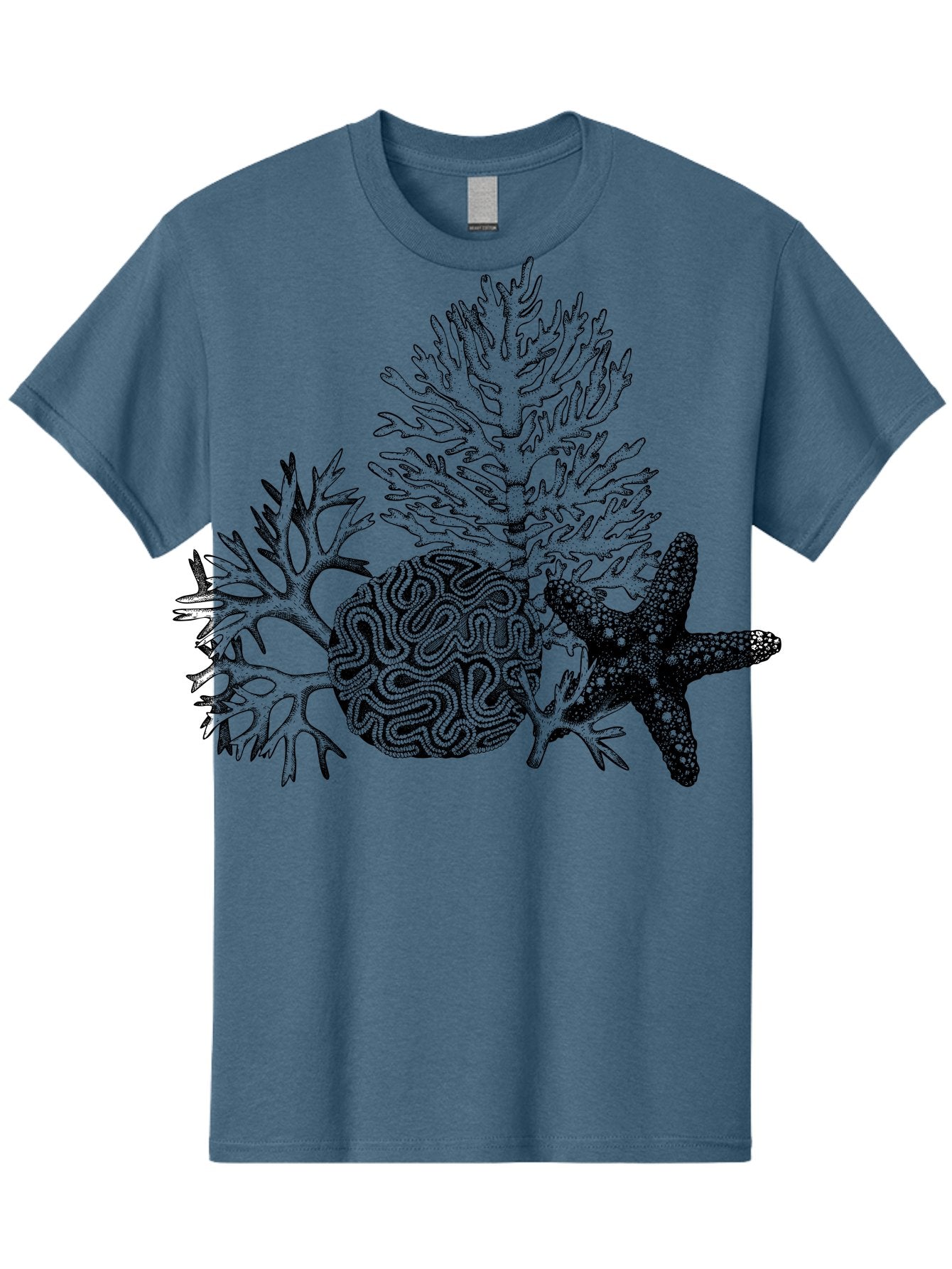 Sea-Turtle Men'S Graphic Tee, 100% Cotton, Comfortable Casual Summer Wear, Machine Washable, Brain Illustration, Coral Reef, Starfish, Ocean Life, Sea Creatures, Underwater World, Marine Biology, Neurological Art, Abstract Design, Aad751