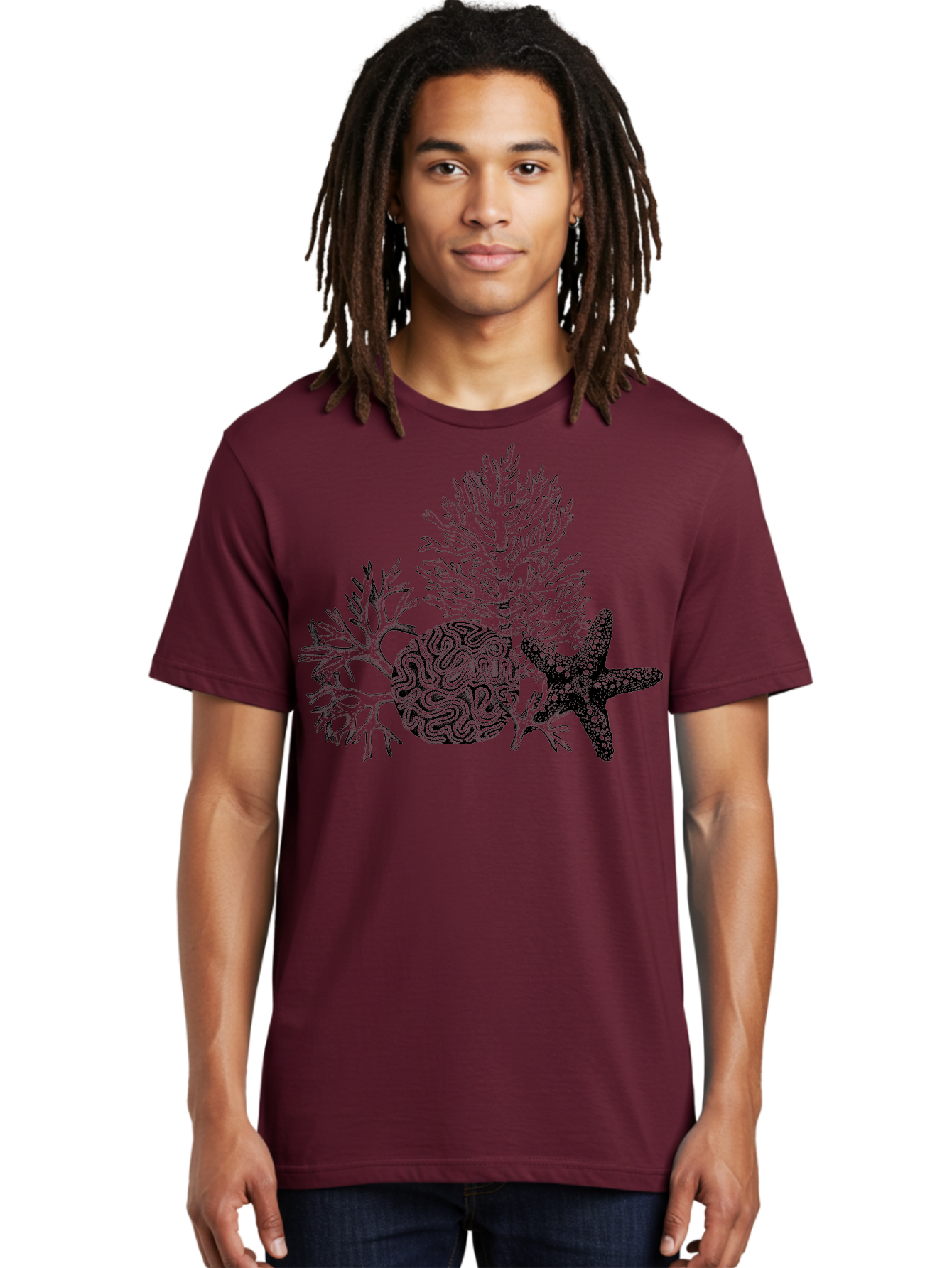 Sea-Turtle Men'S Graphic Tee, 100% Cotton, Comfortable Casual Summer Wear, Machine Washable, Brain Illustration, Coral Reef, Starfish, Ocean Life, Sea Creatures, Underwater World, Marine Biology, Neurological Art, Abstract Design, Aad751 30