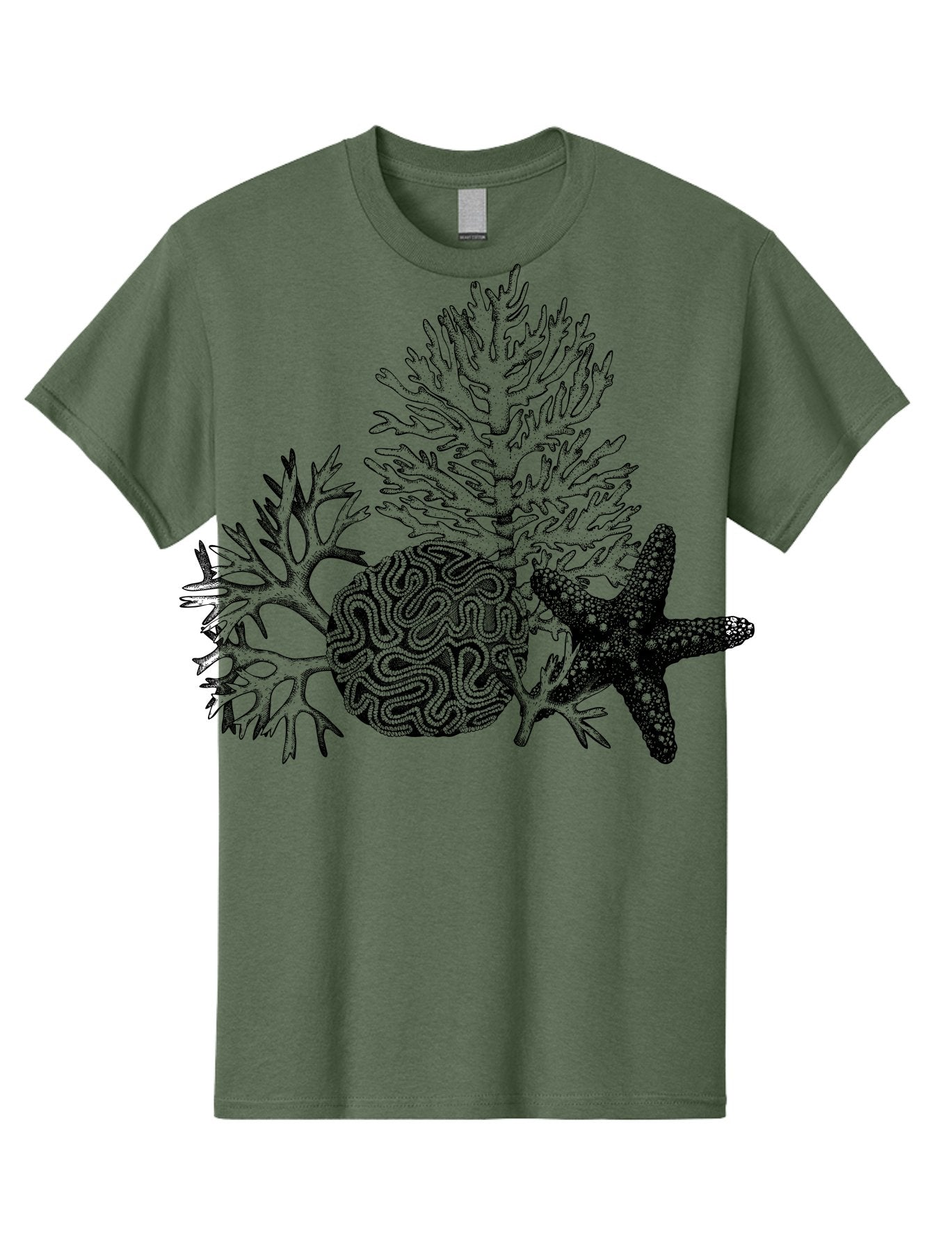 Sea-Turtle Men'S Graphic Tee, 100% Cotton, Comfortable Casual Summer Wear, Machine Washable, Brain Illustration, Coral Reef, Starfish, Ocean Life, Sea Creatures, Underwater World, Marine Biology, Neurological Art, Abstract Design, Aad751 15