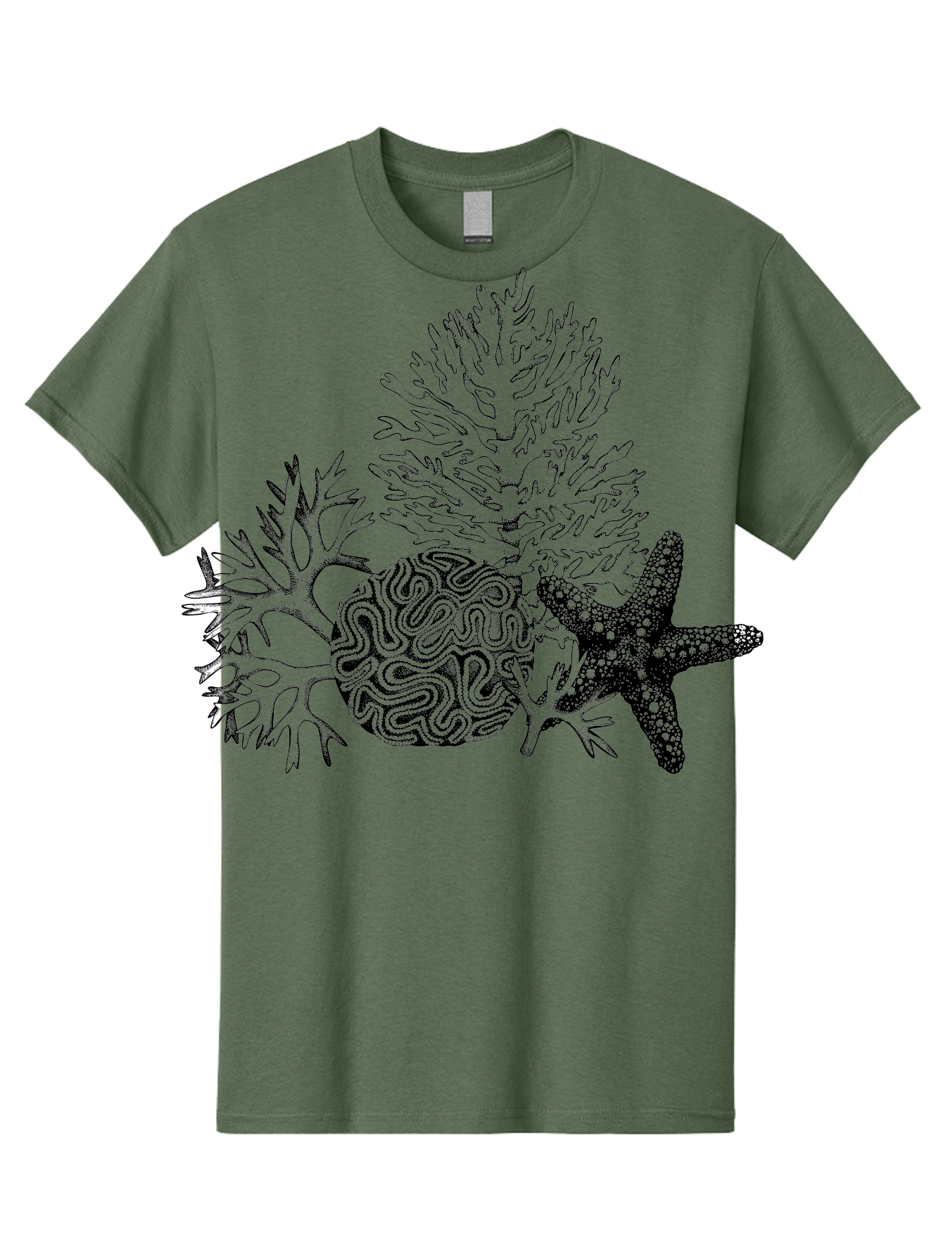 Sea-Turtle Men'S Graphic Tee, 100% Cotton, Comfortable Casual Summer Wear, Machine Washable, Brain Illustration, Coral Reef, Starfish, Ocean Life, Sea Creatures, Underwater World, Marine Biology, Neurological Art, Abstract Design, Aad751