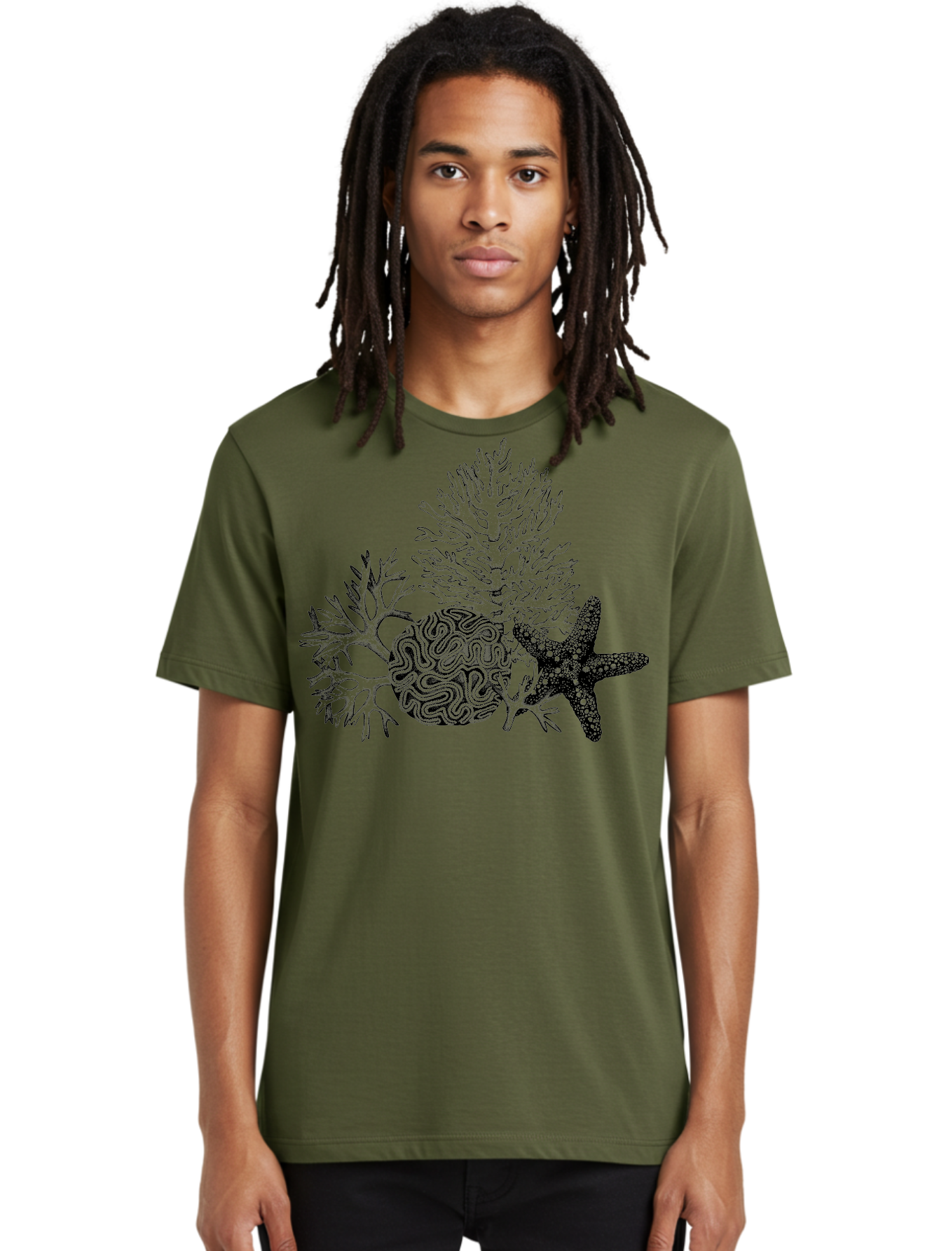 Sea-Turtle Men'S Graphic Tee, 100% Cotton, Comfortable Casual Summer Wear, Machine Washable, Brain Illustration, Coral Reef, Starfish, Ocean Life, Sea Creatures, Underwater World, Marine Biology, Neurological Art, Abstract Design, Aad751
