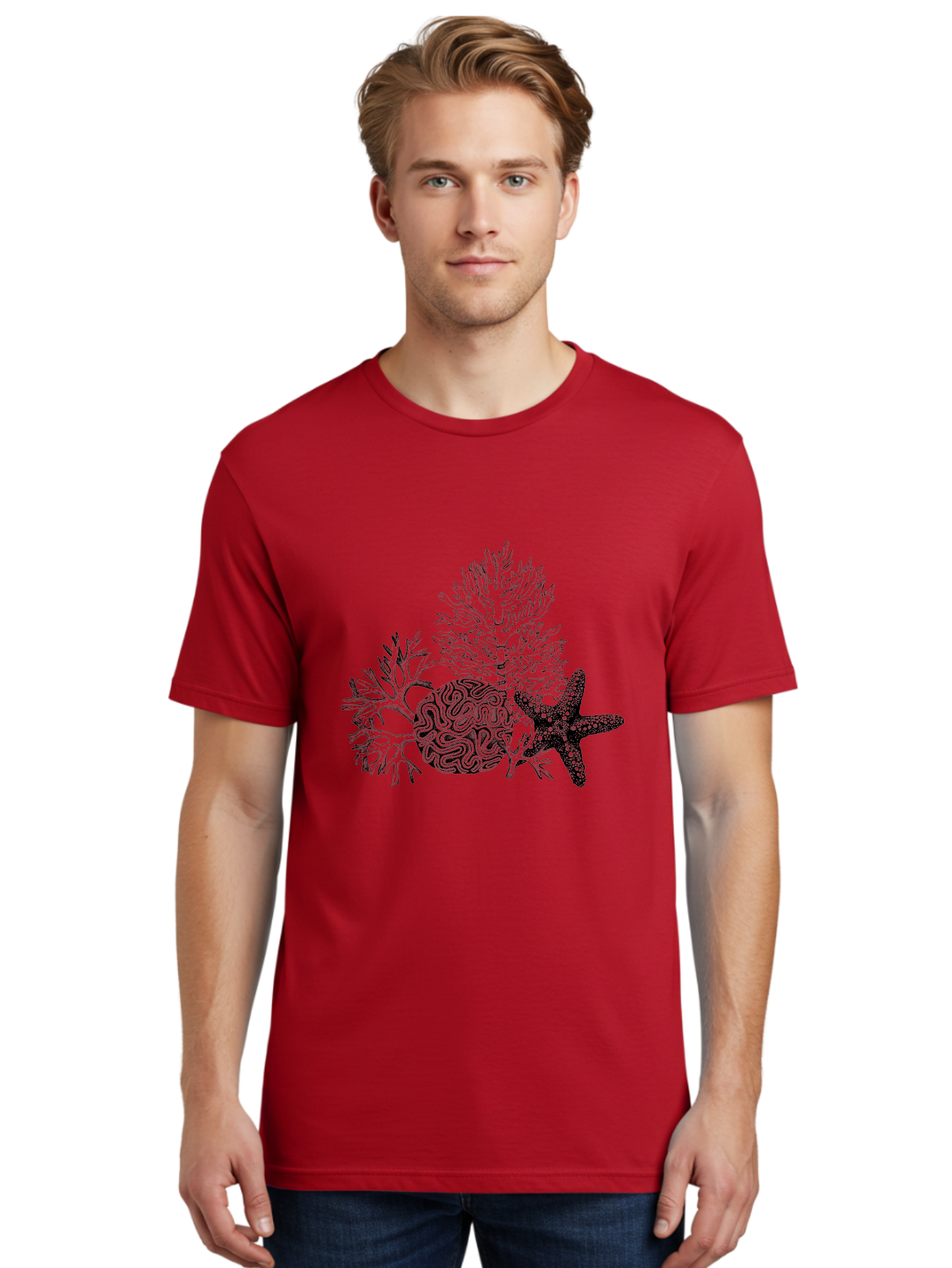 Sea-Turtle Men'S Graphic Tee, 100% Cotton, Comfortable Casual Summer Wear, Machine Washable, Brain Illustration, Coral Reef, Starfish, Ocean Life, Sea Creatures, Underwater World, Marine Biology, Neurological Art, Abstract Design, Aad751 14