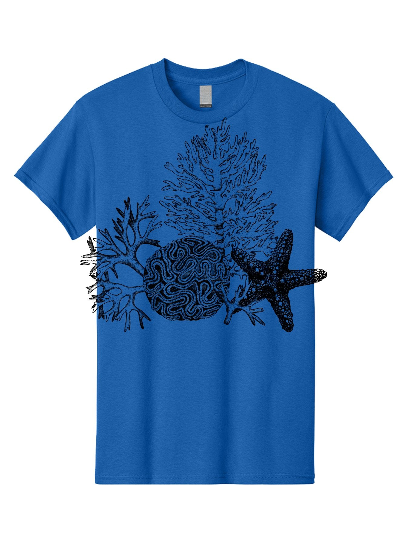 Sea-Turtle Men'S Graphic Tee, 100% Cotton, Comfortable Casual Summer Wear, Machine Washable, Brain Illustration, Coral Reef, Starfish, Ocean Life, Sea Creatures, Underwater World, Marine Biology, Neurological Art, Abstract Design, Aad751 12