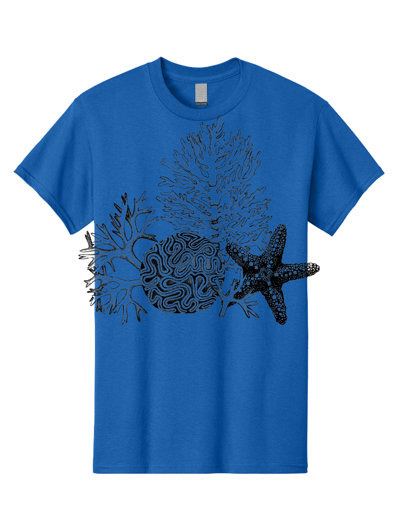Sea-Turtle Men'S Graphic Tee, 100% Cotton, Comfortable Casual Summer Wear, Machine Washable, Brain Illustration, Coral Reef, Starfish, Ocean Life, Sea Creatures, Underwater World, Marine Biology, Neurological Art, Abstract Design, Aad751 5