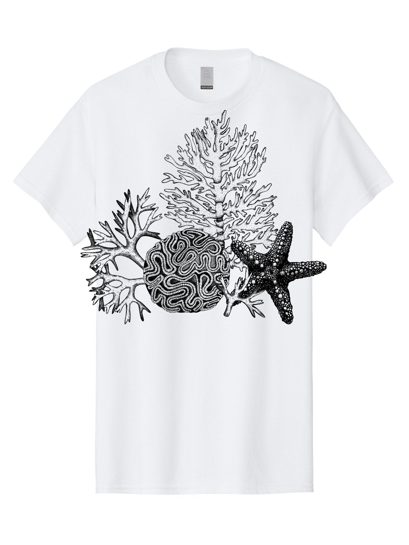 Sea-Turtle Men'S Graphic Tee, 100% Cotton, Comfortable Casual Summer Wear, Machine Washable, Brain Illustration, Coral Reef, Starfish, Ocean Life, Sea Creatures, Underwater World, Marine Biology, Neurological Art, Abstract Design, Aad751 14