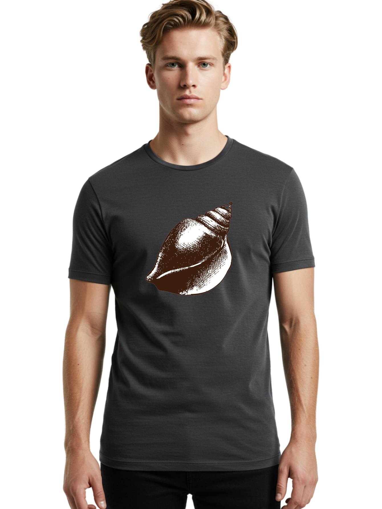 Seashell Men'S Graphic Tee, 100% Cotton, Comfortable Casual Summer Wear, Machine Washable, Vintage Seashell, Marine Life, Ocean Treasures, Coastal Decor, Classic Illustration, Monochrome Art, Textured Shell, Retro Style, Detailed Drawing, Aad752 20